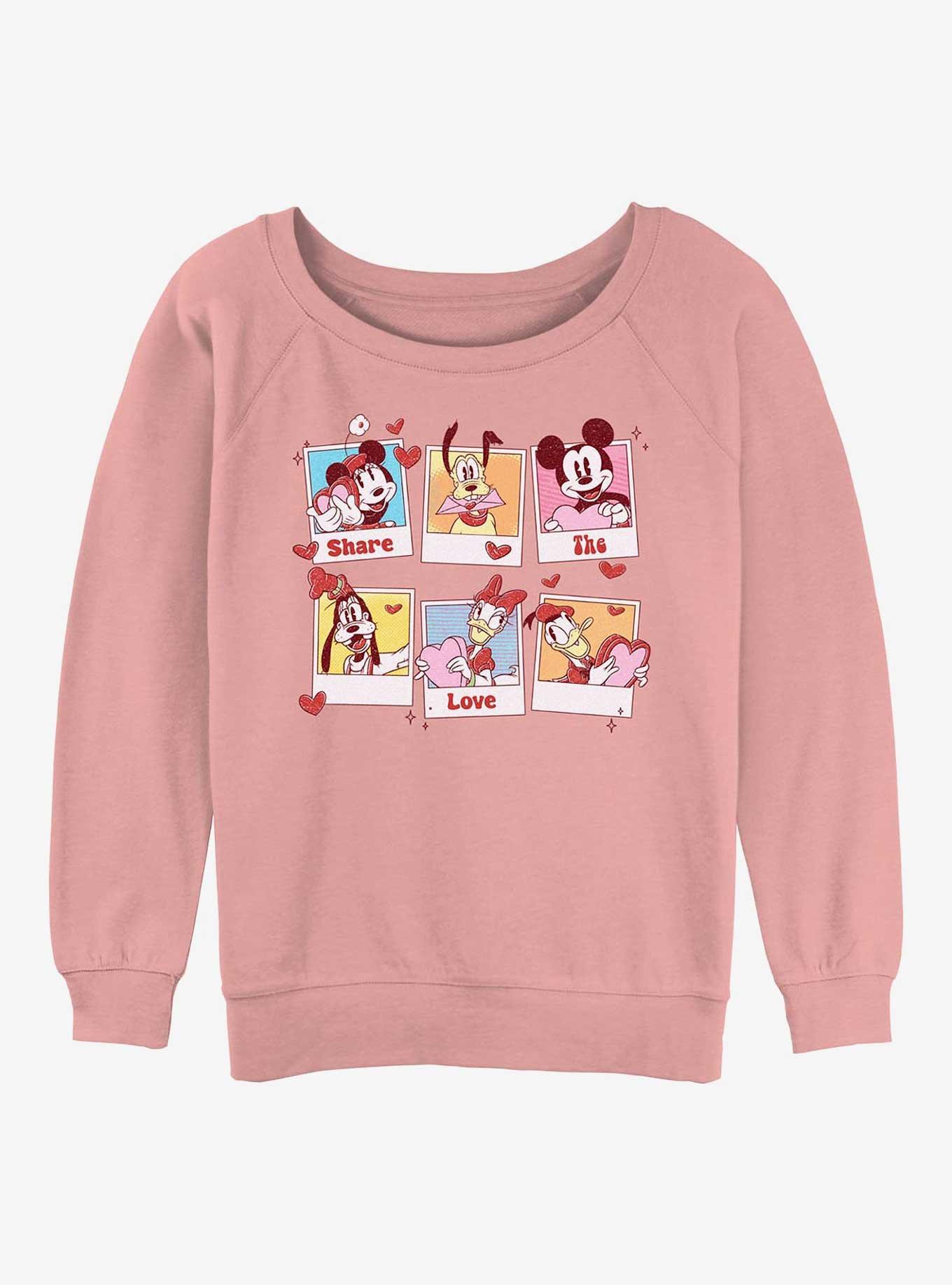 Disney Mickey Mouse Share The Love Polaroids Girls Slouchy Sweatshirt, DESERTPNK, hi-res