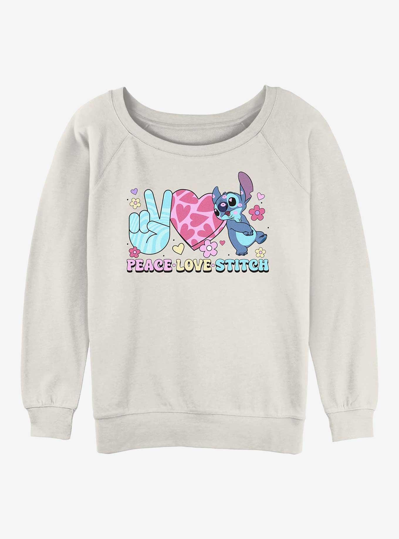 Disney Lilo & Stitch Peace Love Stitch Girls Slouchy Sweatshirt, , hi-res