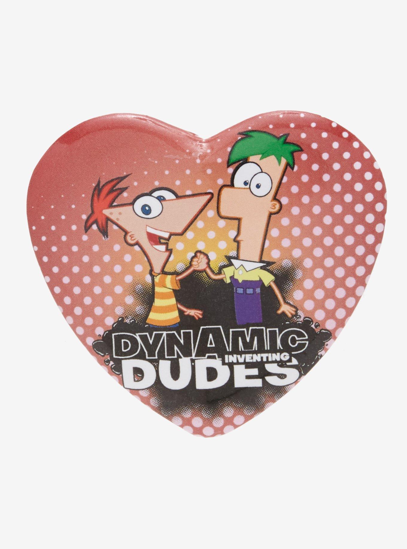 Disney Phineas & Ferb Dynamic Dudes Heart Button Pin, , hi-res