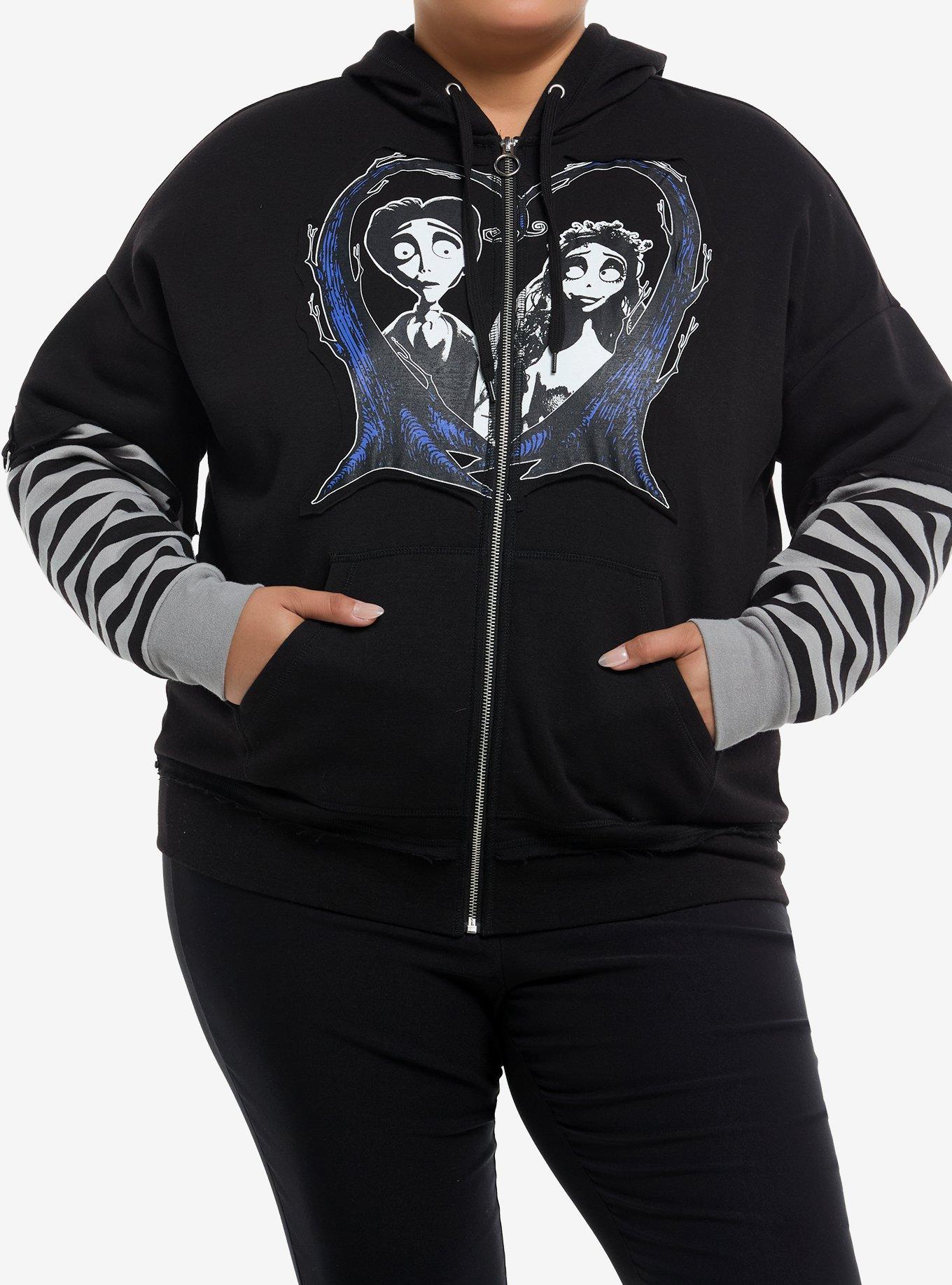 Corpse Bride Heart Stripes Twofer Hoodie Plus Size, , hi-res