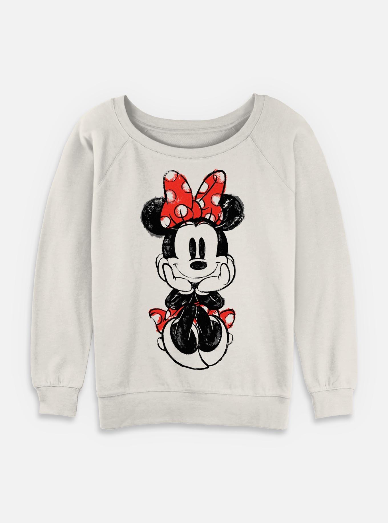 Disney Minnie Mouse Sitting Minnie Sketch Womens Slouchy Sweatshirt, EGRET, hi-res