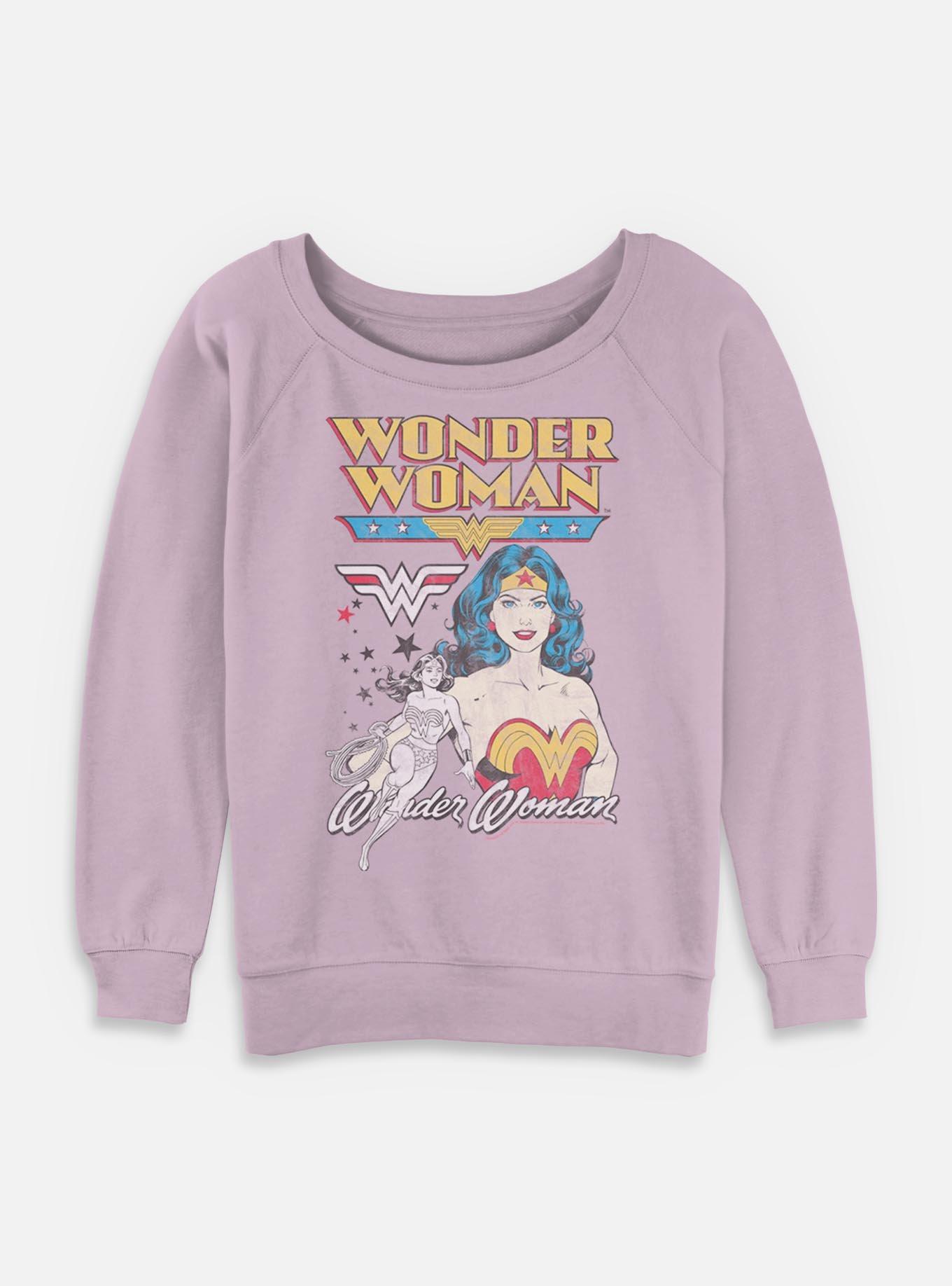 DC Comics Wonder Woman Vintage Wonder Womens Slouchy Sweatshirt, LAVENDER, hi-res