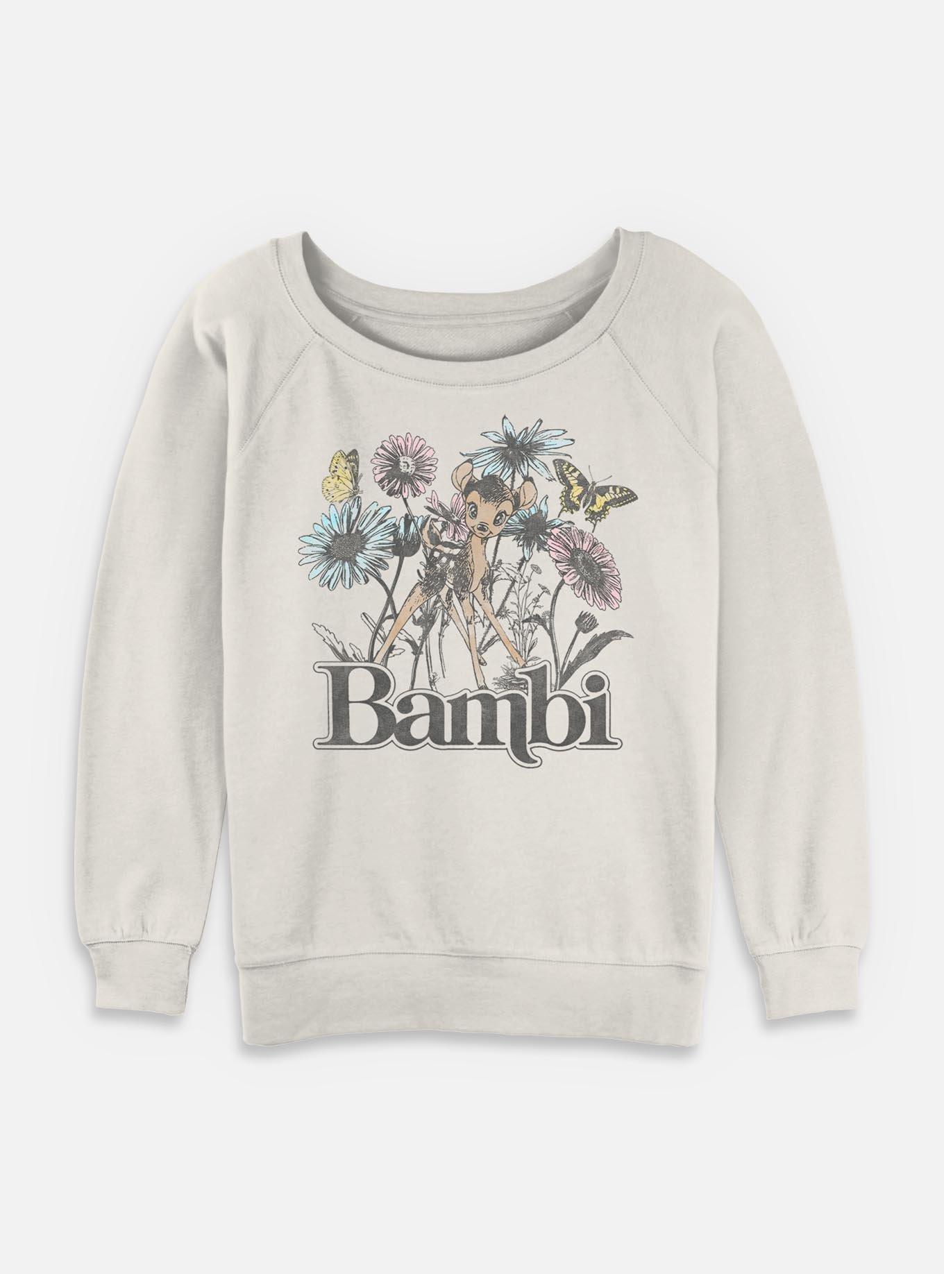 Disney Bambi Bambi Watercolor Floral Womens Slouchy Sweatshirt, , hi-res