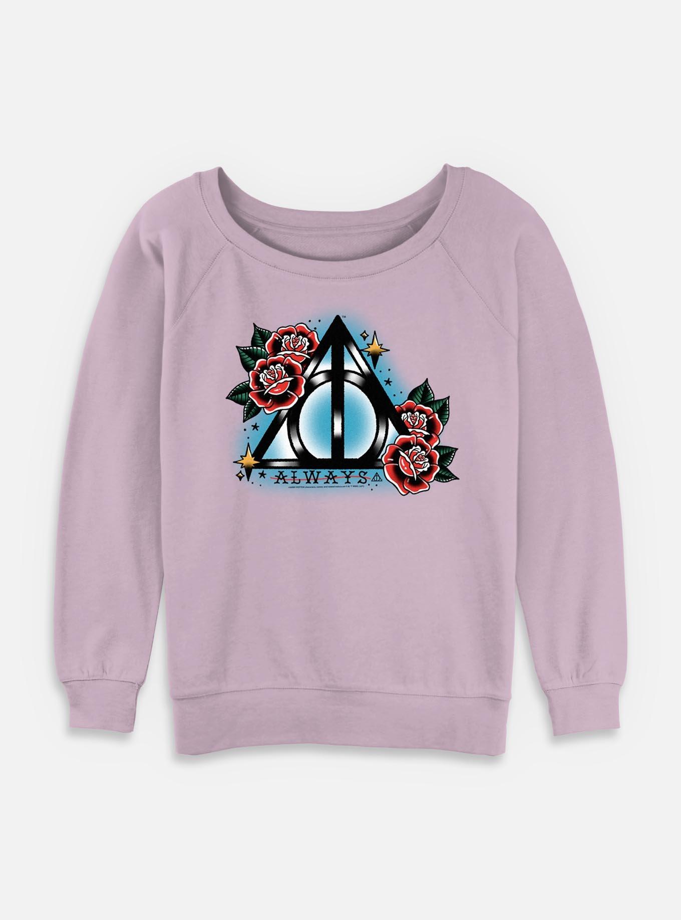 Harry Potter Deathly Hallows Flash Womens Slouchy Sweatshirt, LAVENDER, hi-res