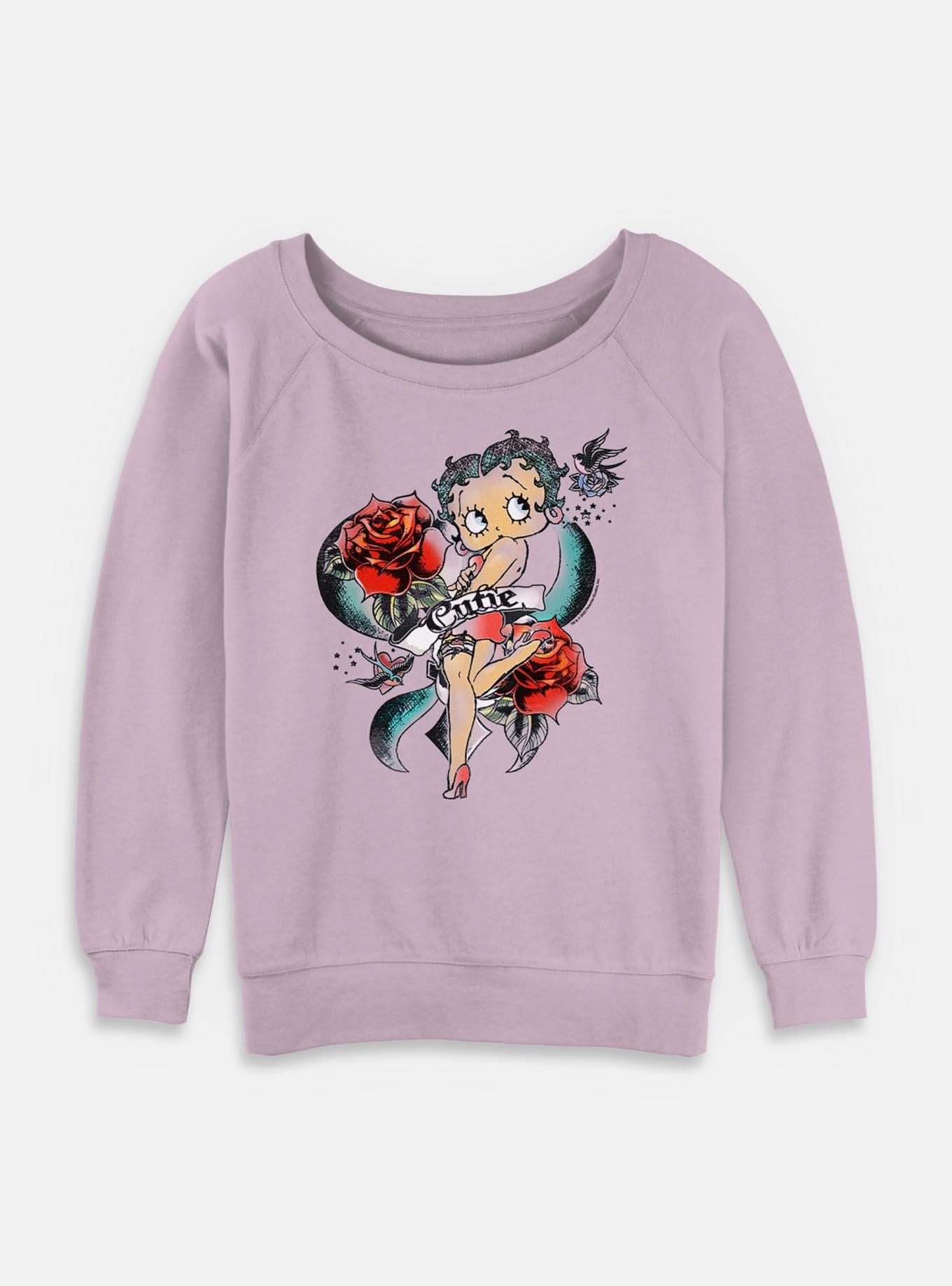Betty Boop Cutie Rose Tattoo Womens Slouchy Sweatshirt, LAVENDER, hi-res