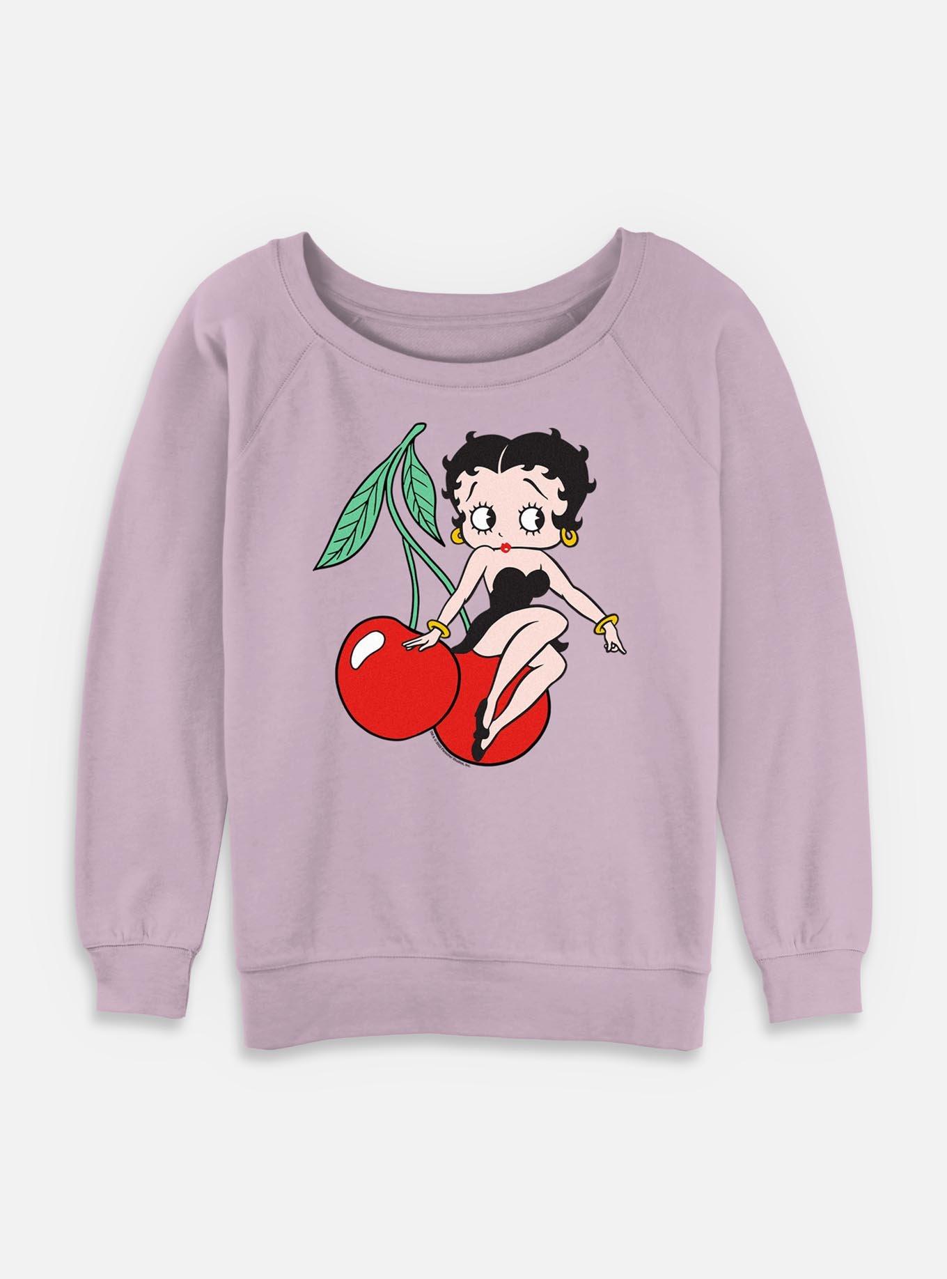 Betty Boop Betty Cherries  Womens Slouchy Sweatshirt, LAVENDER, hi-res