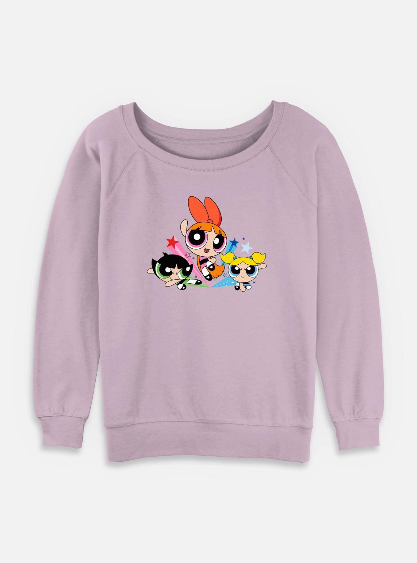 The Powerpuff Girls Girl Trio Womens Slouchy Sweatshirt, LAVENDER, hi-res