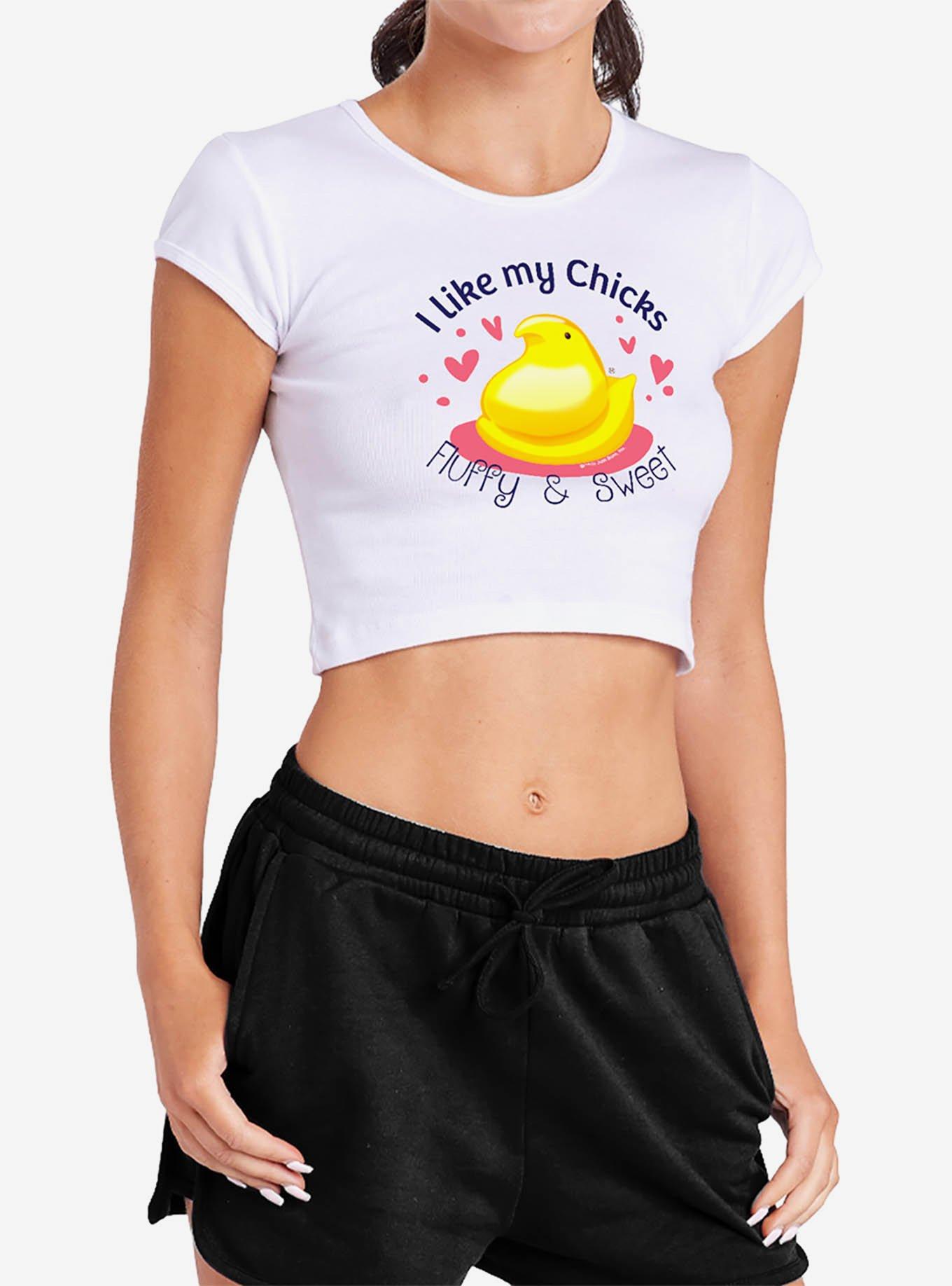 Peeps Easter I Like My Chicks Fluffy And Sweet Baby Rib Girls Crop Top, BRIGHT WHITE, hi-res