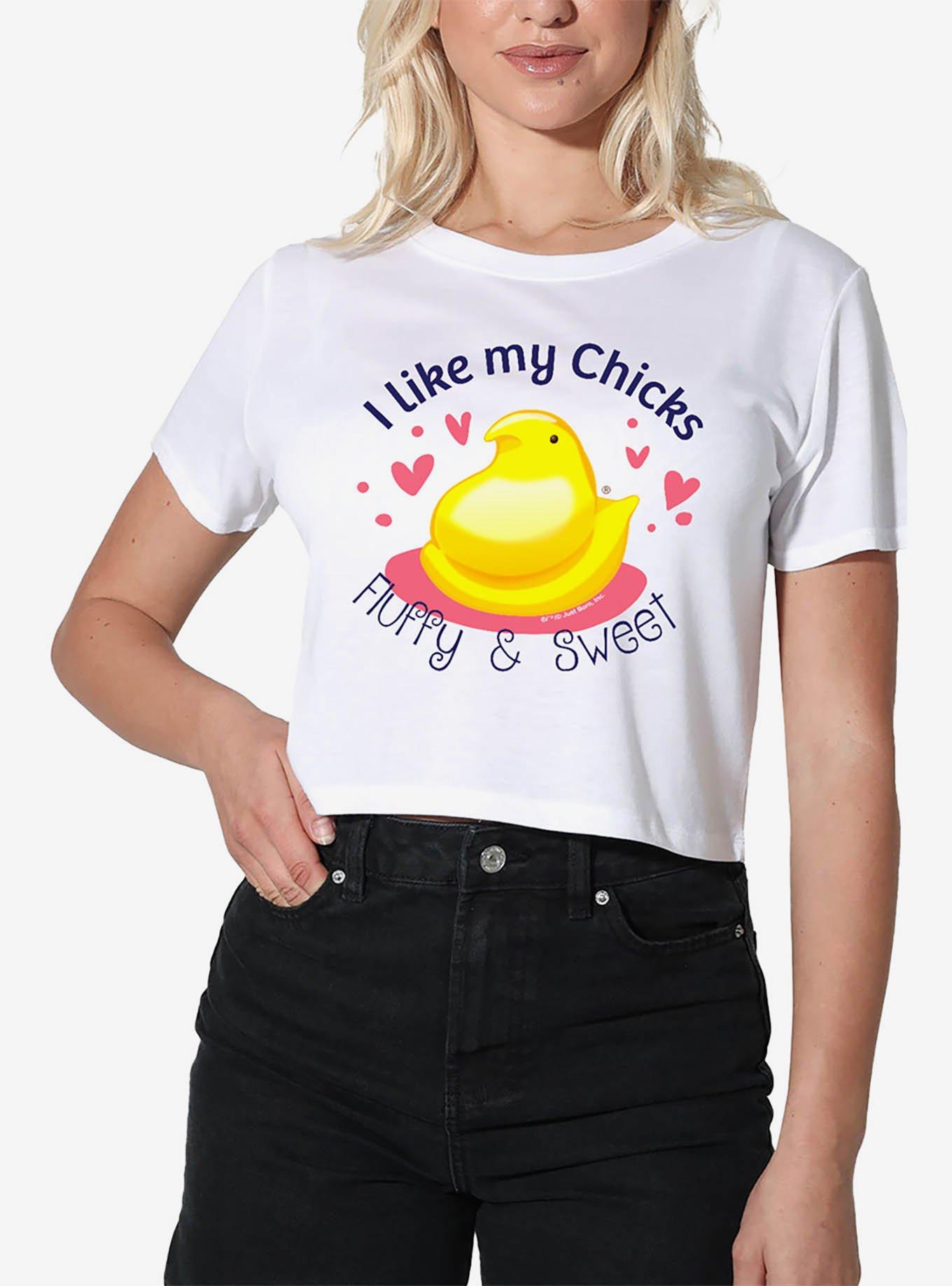 Peeps Easter I Like My Chicks Fluffy And Sweet Womens Crop Top, BRIGHT WHITE, hi-res