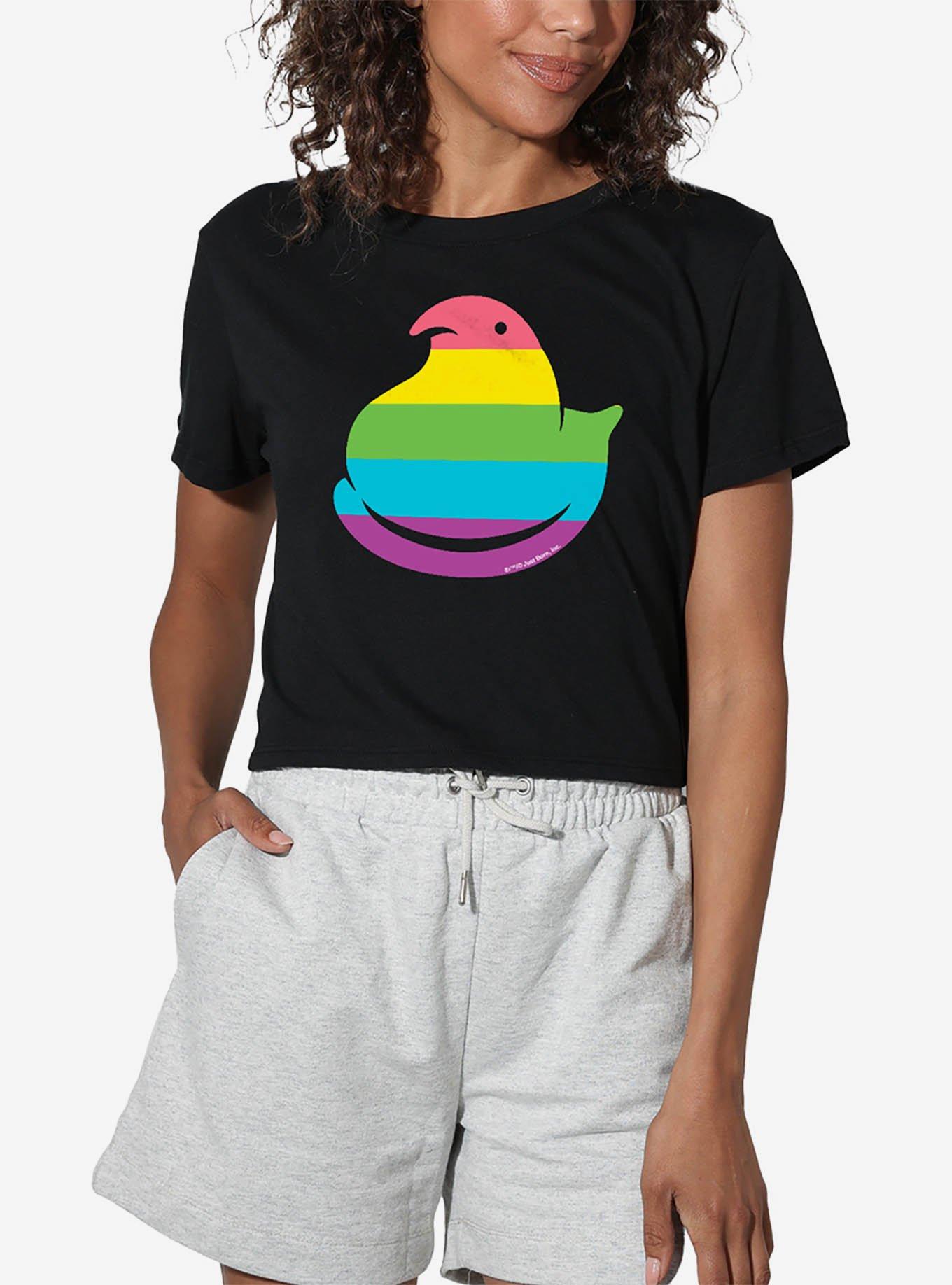 Peeps Rainbow Striped Easter Womens Crop Top, BLACK, hi-res