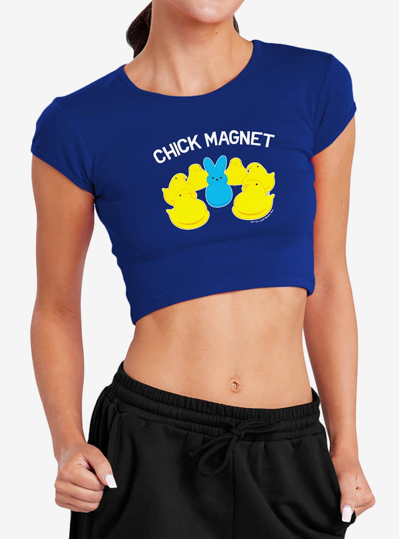 Peeps Easter Chick Magnet Bunny Baby Rib Womens Crop Top, BLUE, hi-res