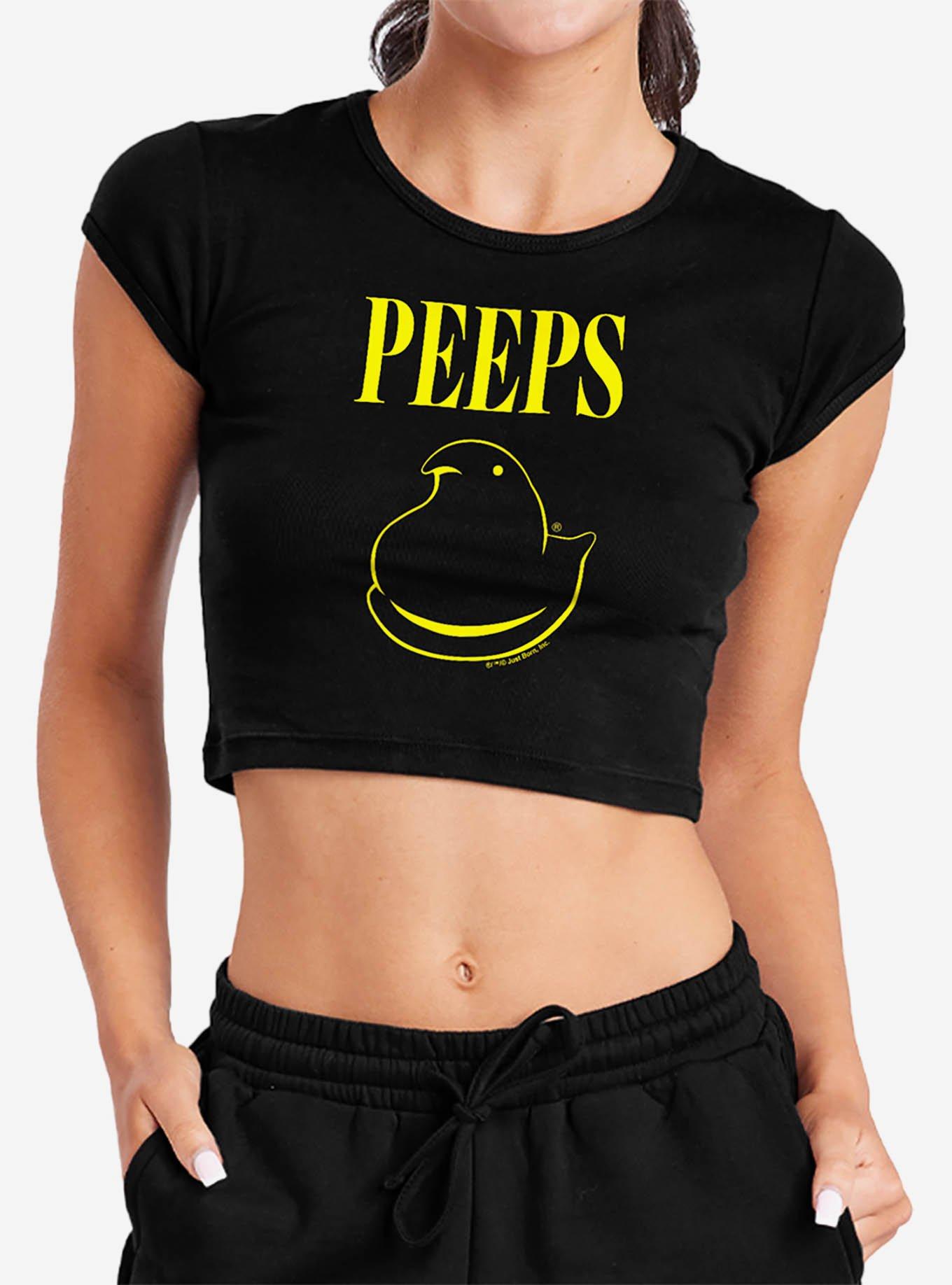 Peeps Easter Black And Yellow Baby Rib Womens Crop Top, BLACK, hi-res