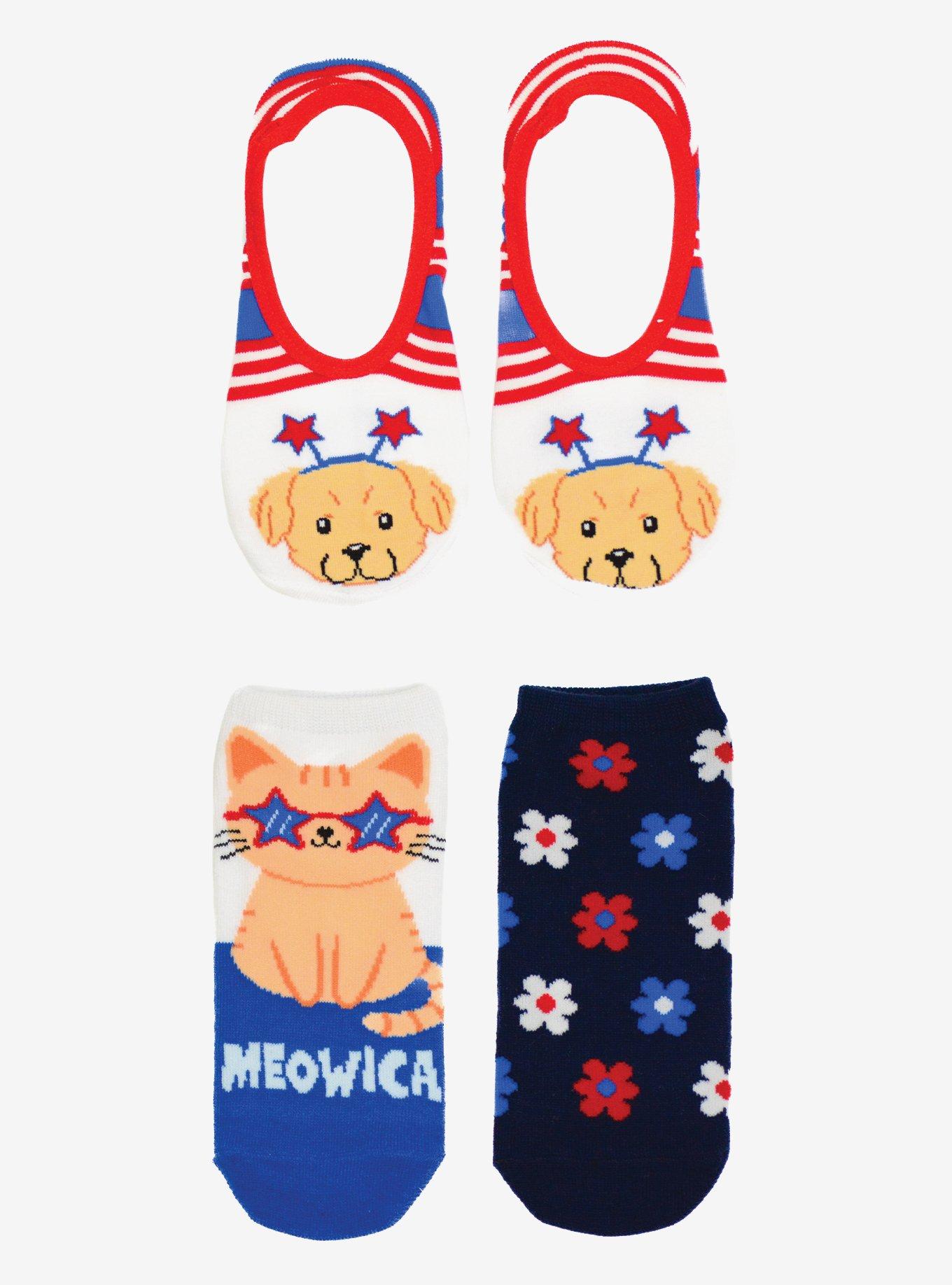 Americana Cat Dog and Daisies 3-Pairs Socks, , hi-res
