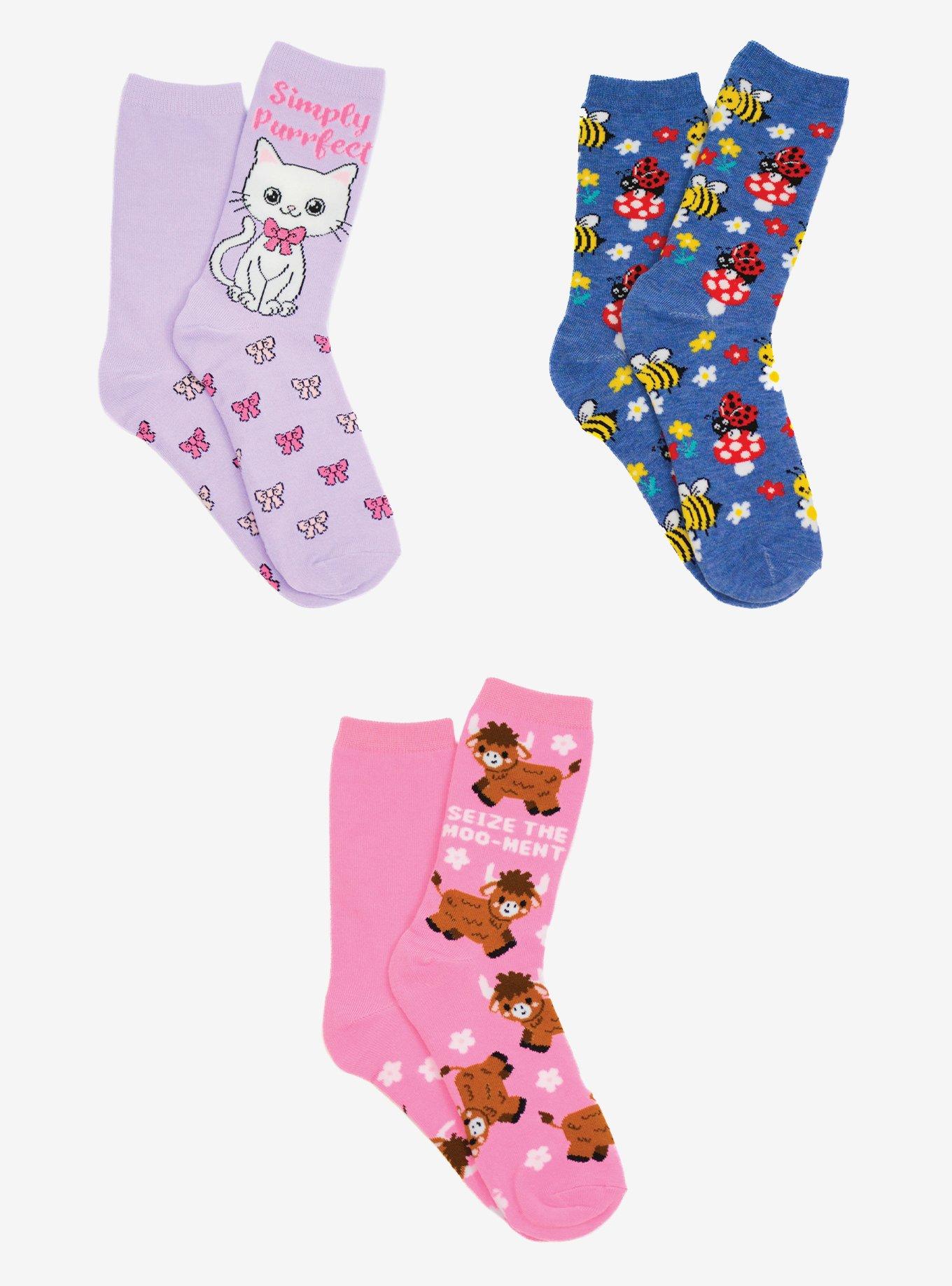 Summertime Meadow 3-Pairs Crew Socks, , hi-res