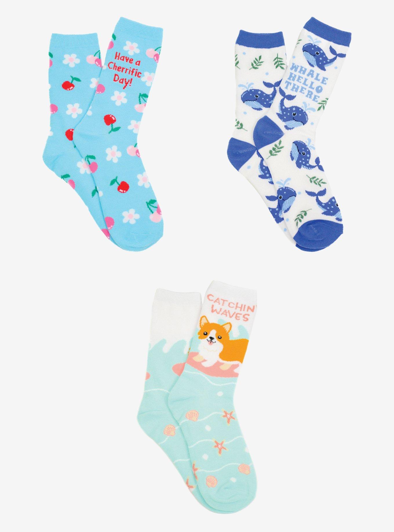 Summertime Beach 3-Pairs Crew Socks, , hi-res