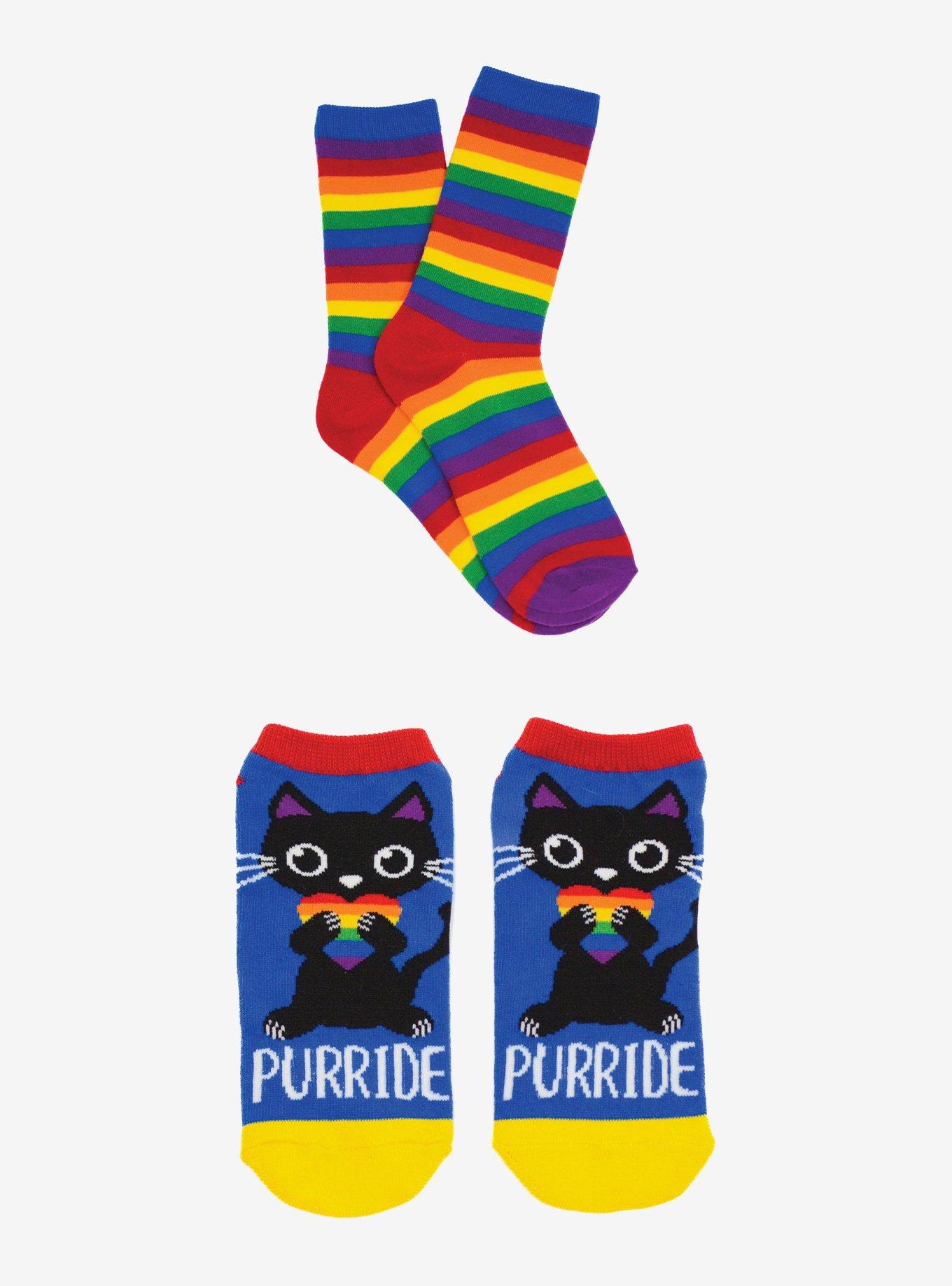 Pride Rainbow Crew and Purride Cat 2-Pairs Socks, , hi-res