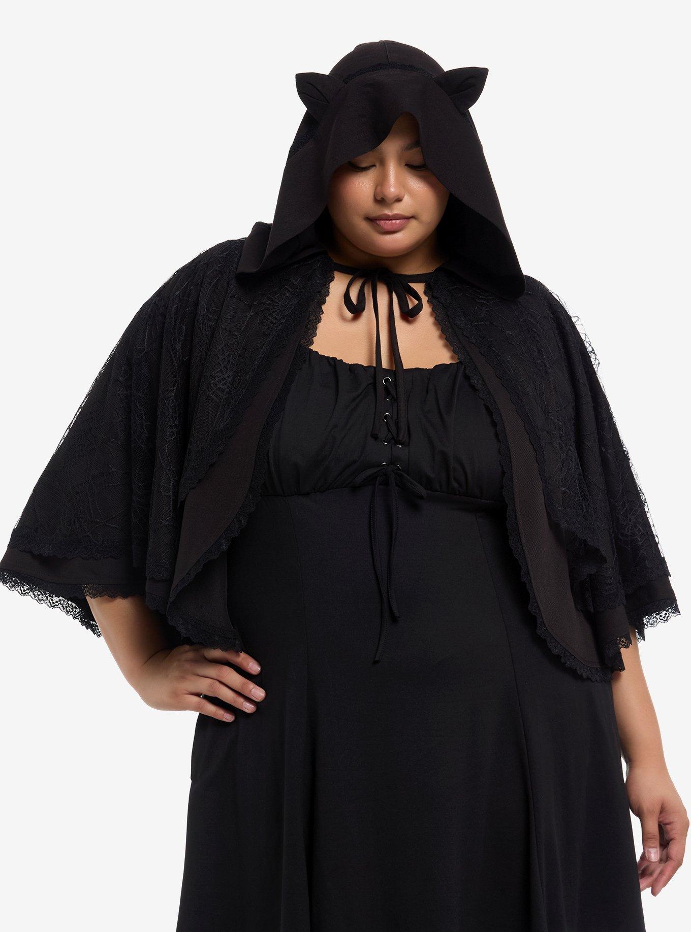 Cosmic Aura Spiderweb Lace Hooded Capelet Plus Size, , hi-res
