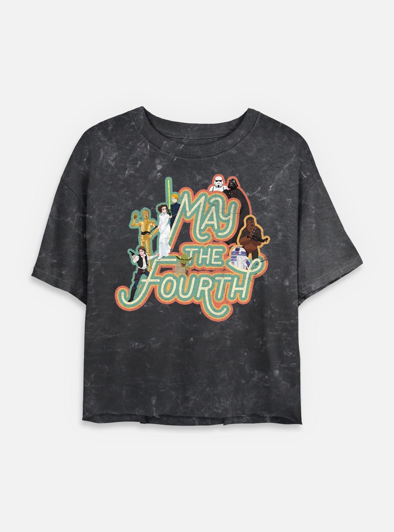 Star Wars May The 4th Retro Group Womens Mineral Wash Crop T-Shirt, , hi-res