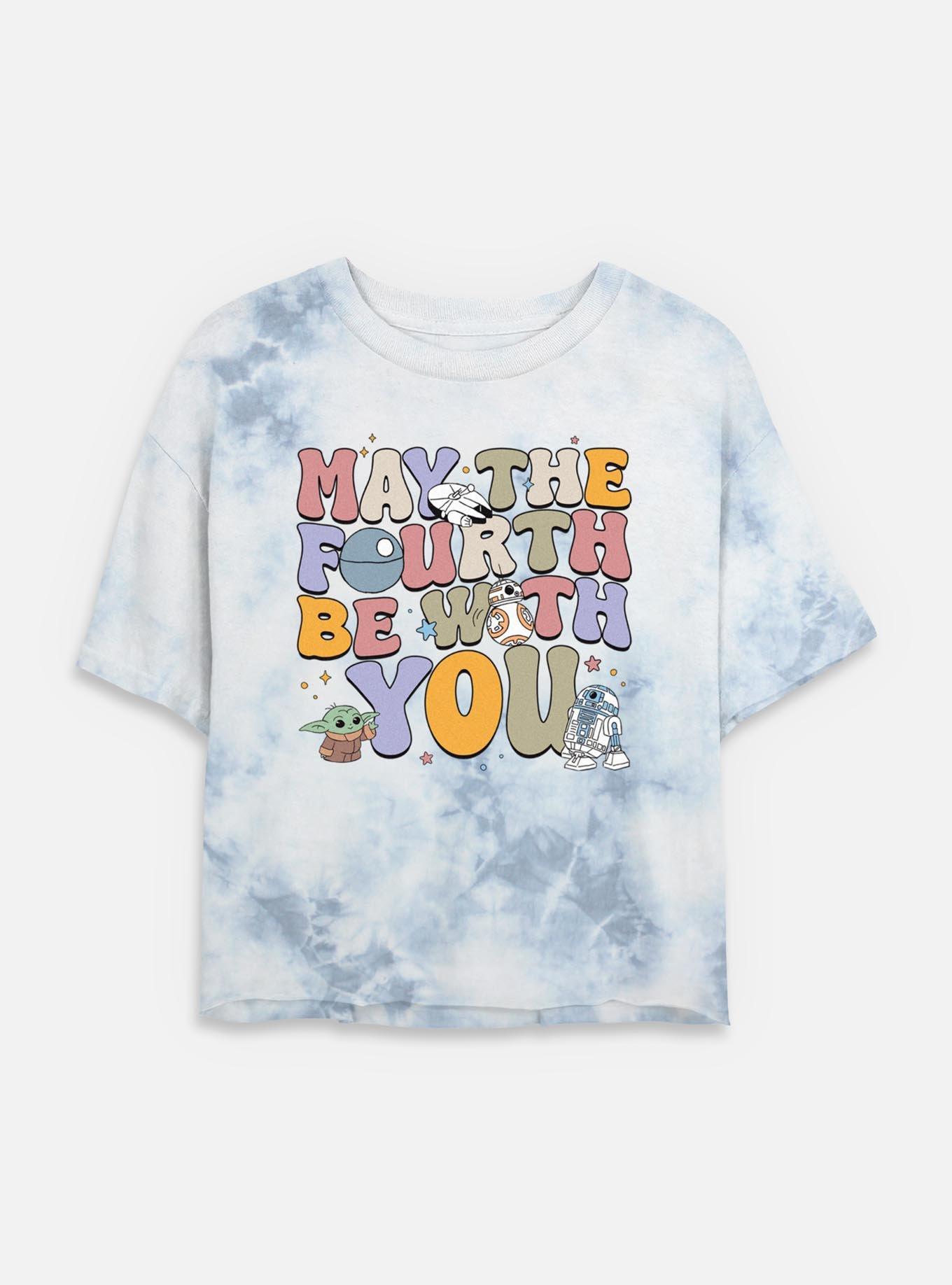 Star Wars The Mandalorian May The Fourth Groovy Text Womens Tie-Dye Crop T-Shirt, , hi-res