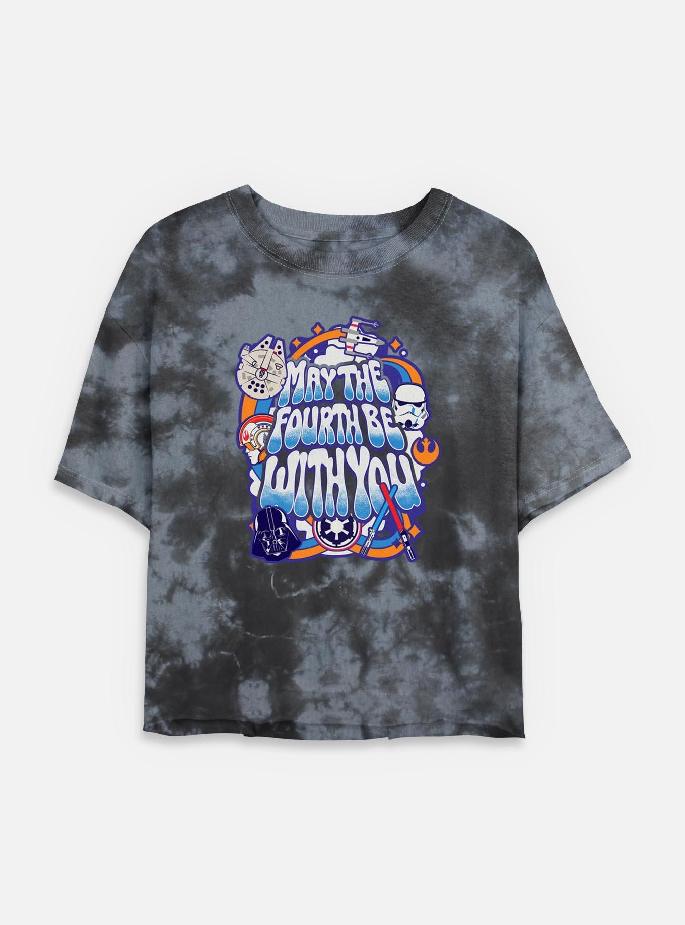 Star Wars Bubble Text May The Fourth Womens Tie-Dye Crop T-Shirt, BLKCHAR, hi-res