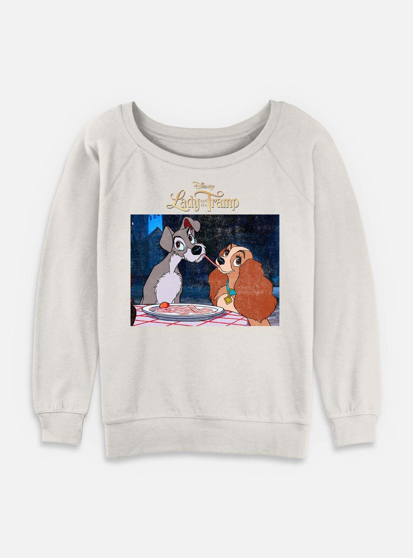 Disney Lady and the Tramp Share Spaghetti Womens Slouchy Sweatshirt, EGRET, hi-res