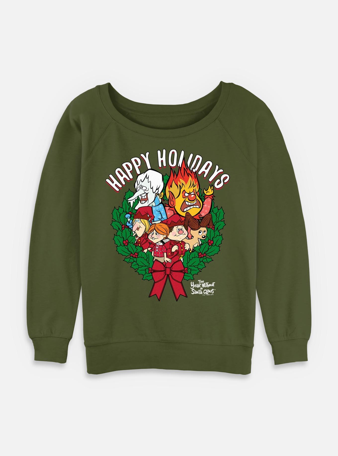 A Year Without A Santa Wreath Group Womens Slouchy Sweatshirt, OLIVE, hi-res