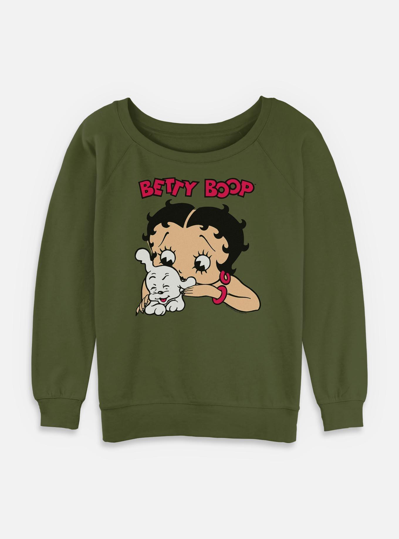 Betty Boop Betty Boop And Pudgy Womens Slouchy Sweatshirt, OLIVE, hi-res