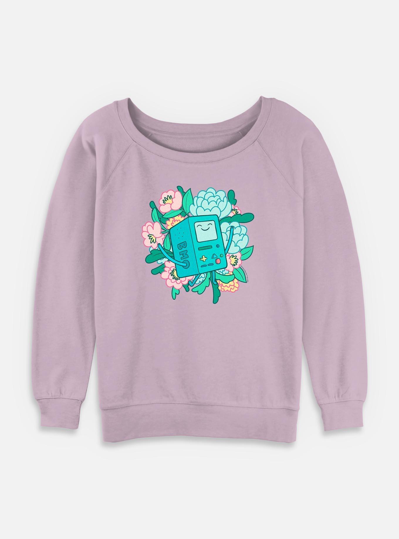 Adventure Time BMO Dancing On Flowers Womens Slouchy Sweatshirt, LAVENDER, hi-res