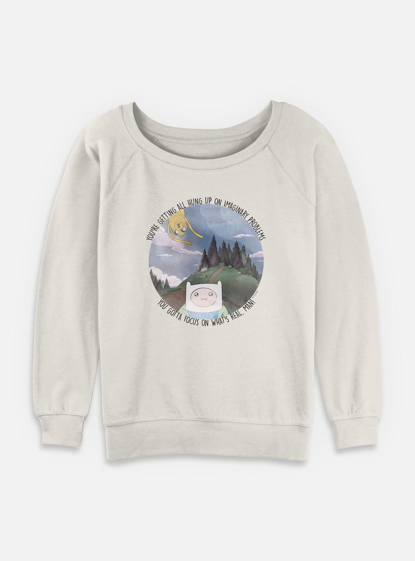 Adventure Time Finn and Jake Focus On Whats Real Womens Slouchy Sweatshirt, EGRET, hi-res