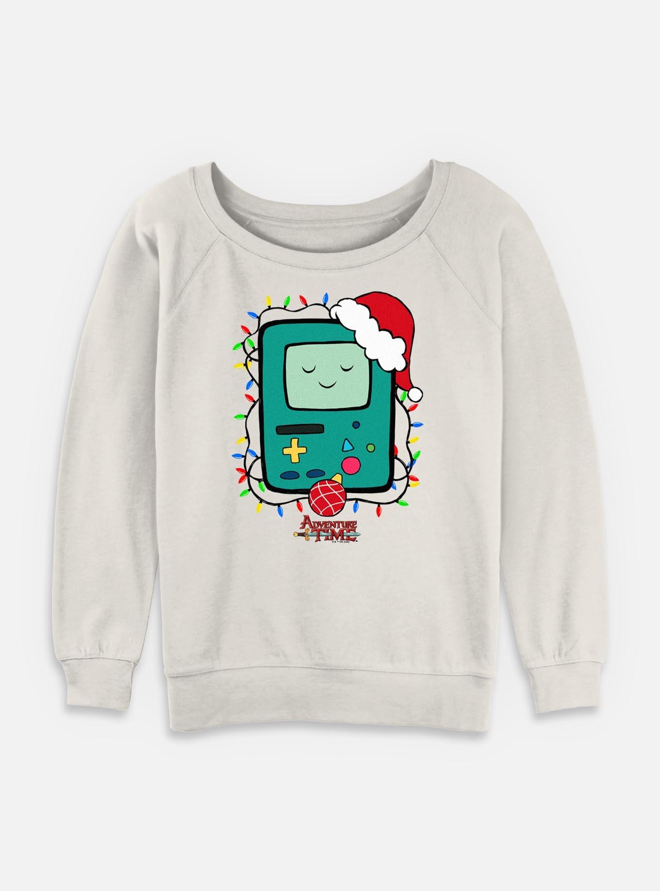 Adventure Time Christmas Light Up BMO Womens Slouchy Sweatshirt, EGRET, hi-res