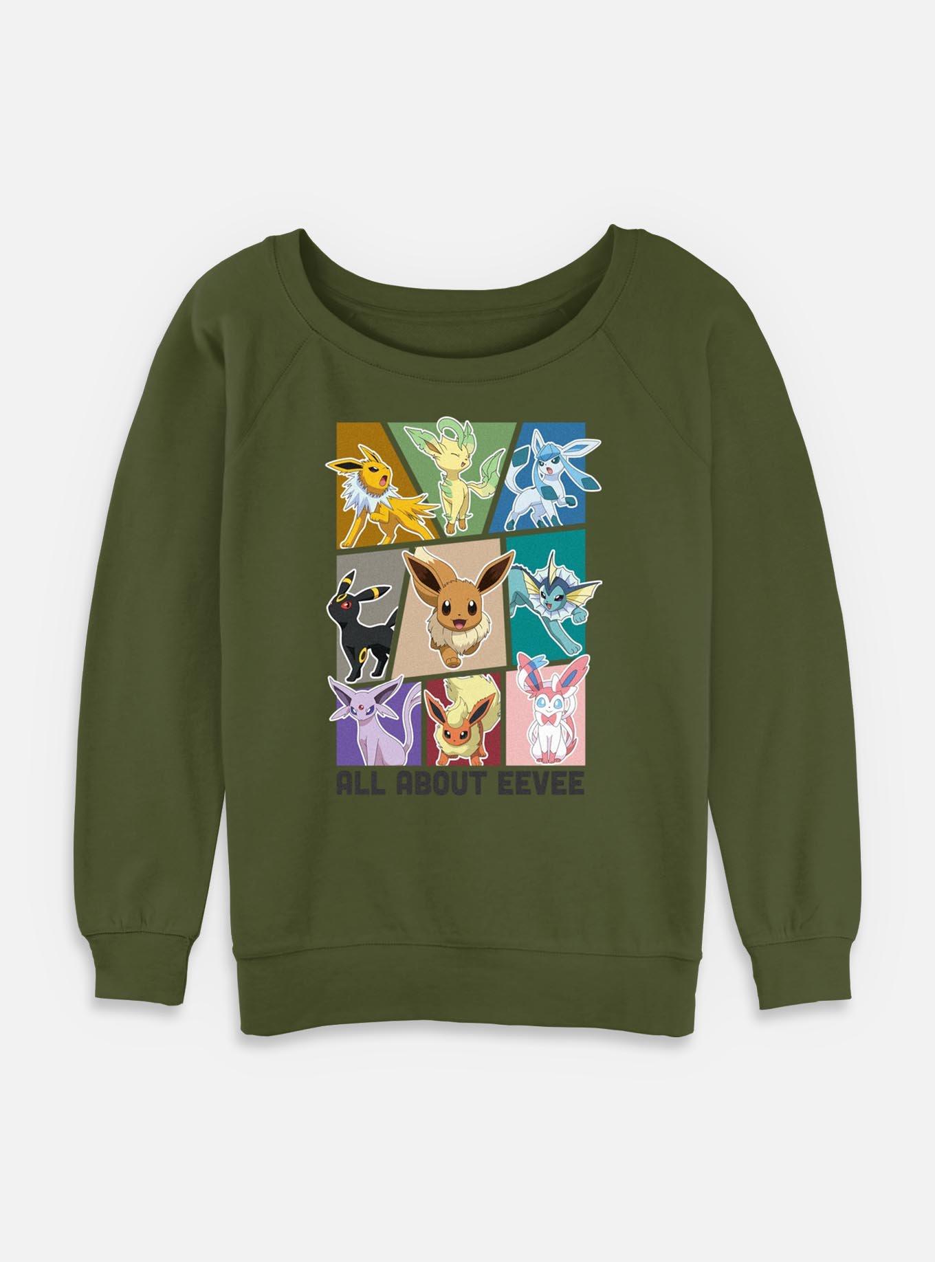 Pokemon All About Eevee Womens Slouchy Sweatshirt, OLIVE, hi-res