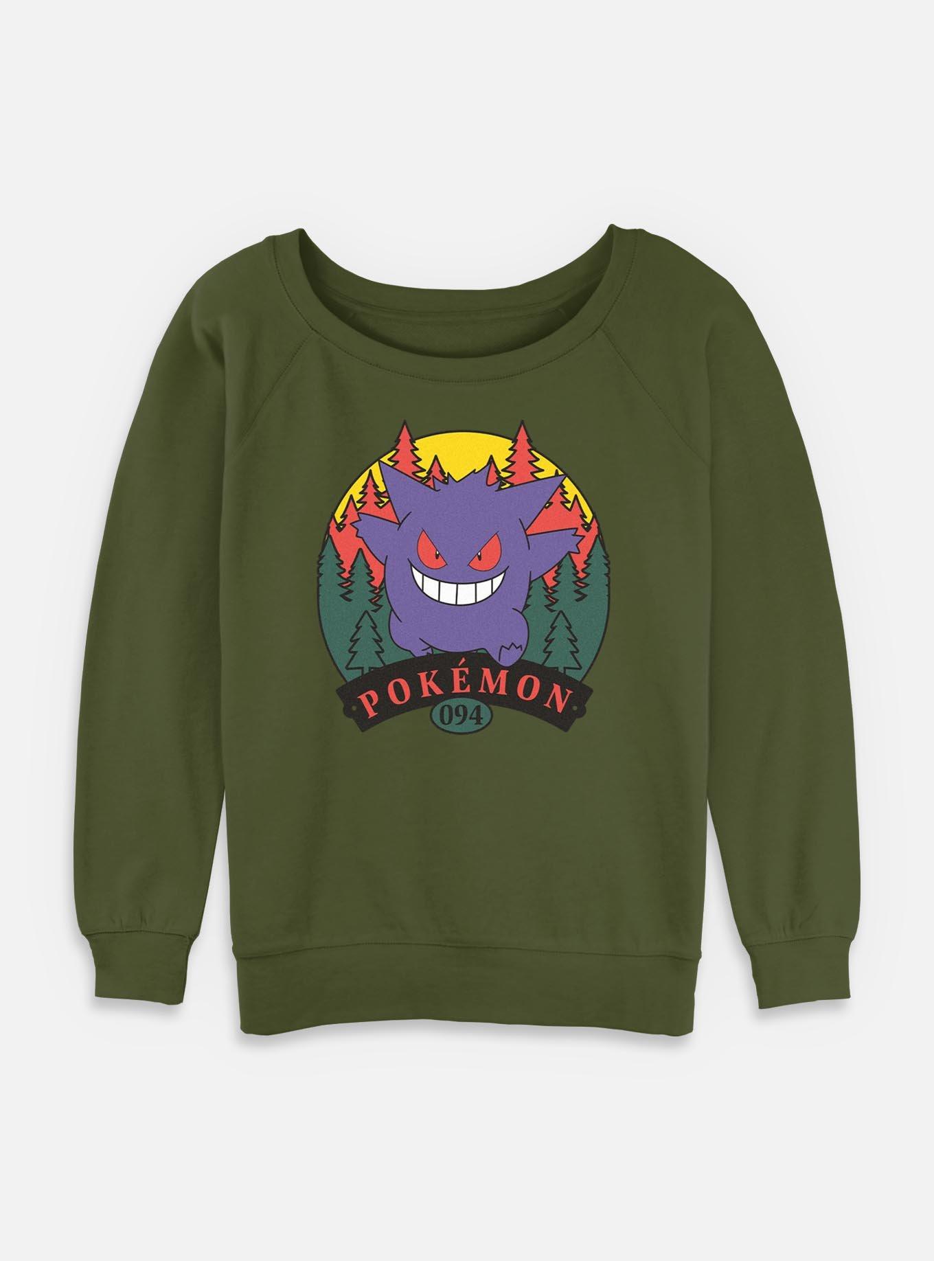 Pokemon Gengar Forest Attack Womens Slouchy Sweatshirt, OLIVE, hi-res
