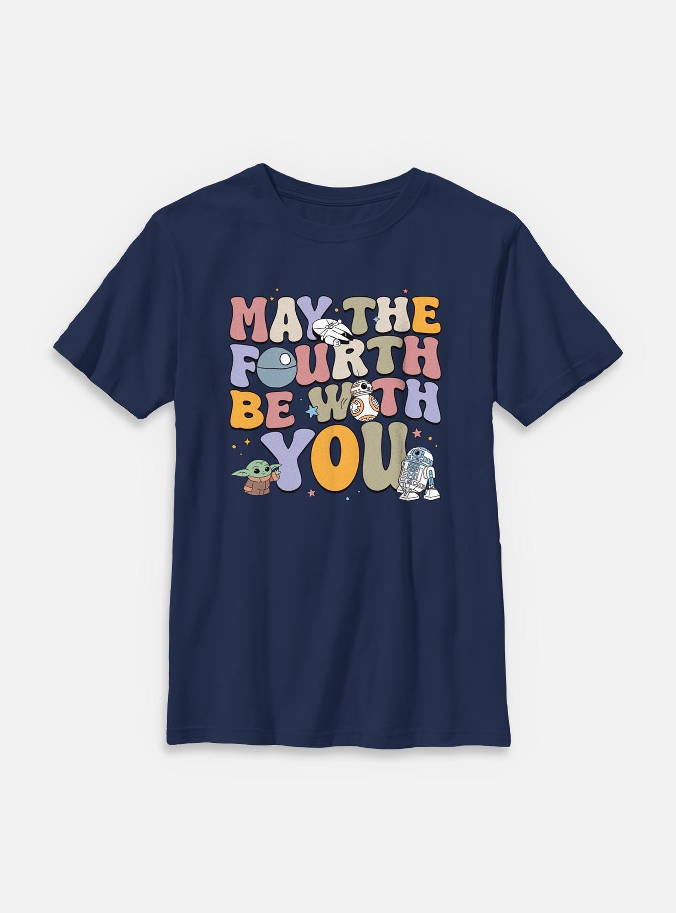 Star Wars The Mandalorian May The Fourth Groovy Text Youth T-Shirt, , hi-res