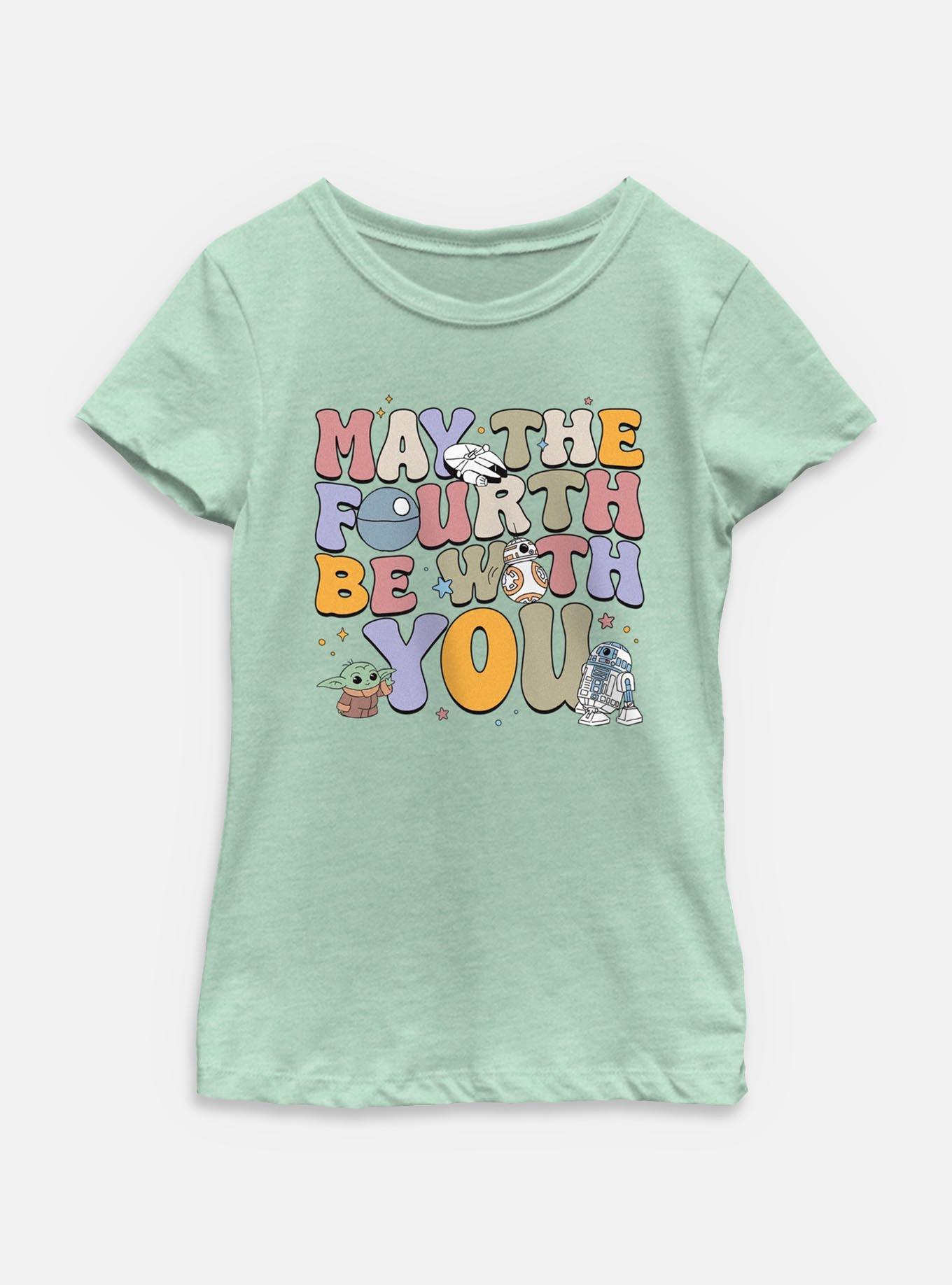 Star Wars The Mandalorian May The Fourth Groovy Text Youth Girls T-Shirt, , hi-res