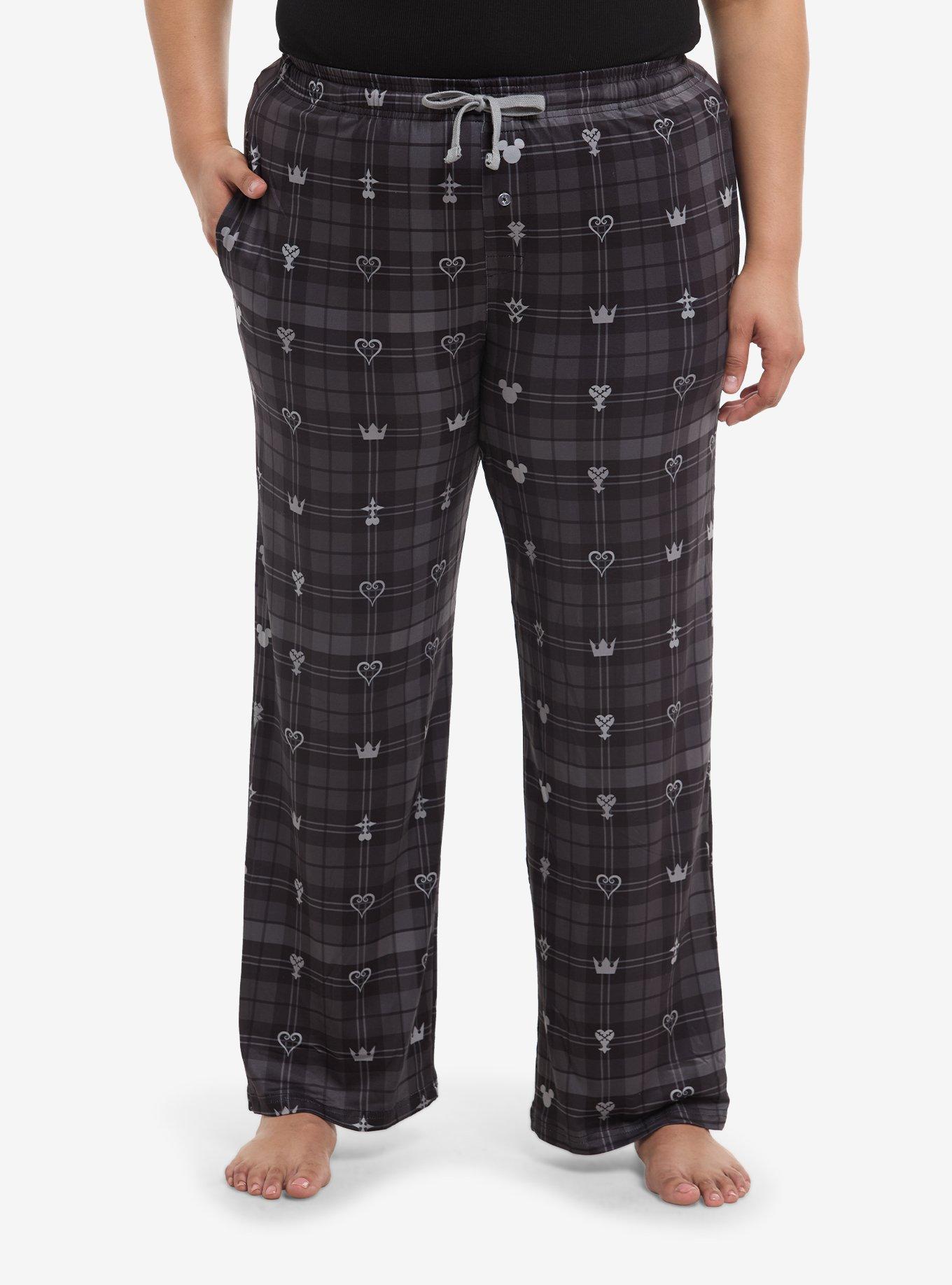Disney Kingdom Hearts Black Plaid Icons Girls Pajama Pants Plus Size, , hi-res