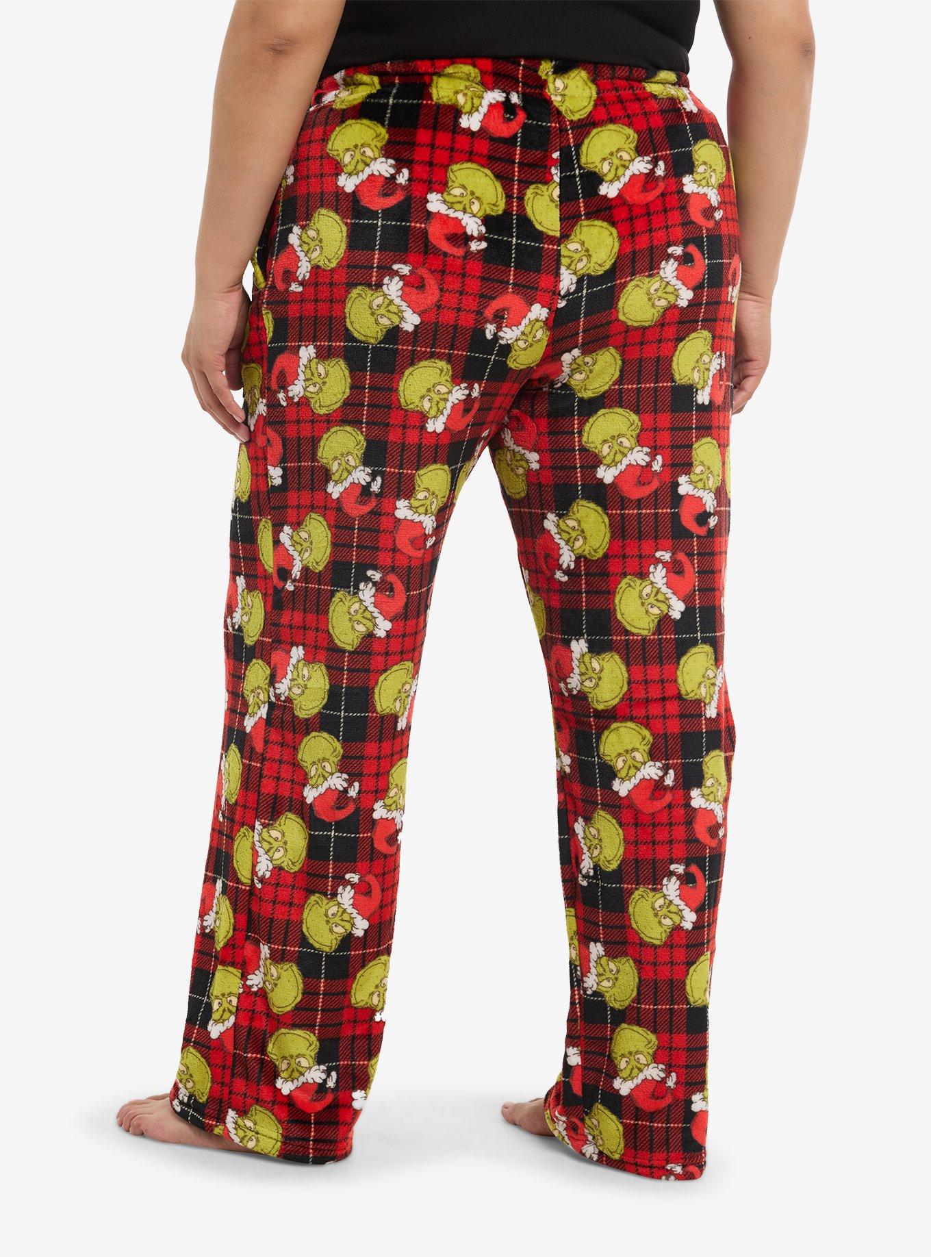 Dr. Seuss How The Grinch Stole Christmas Plaid Plush Girls Pajama Pants Plus Size, , hi-res