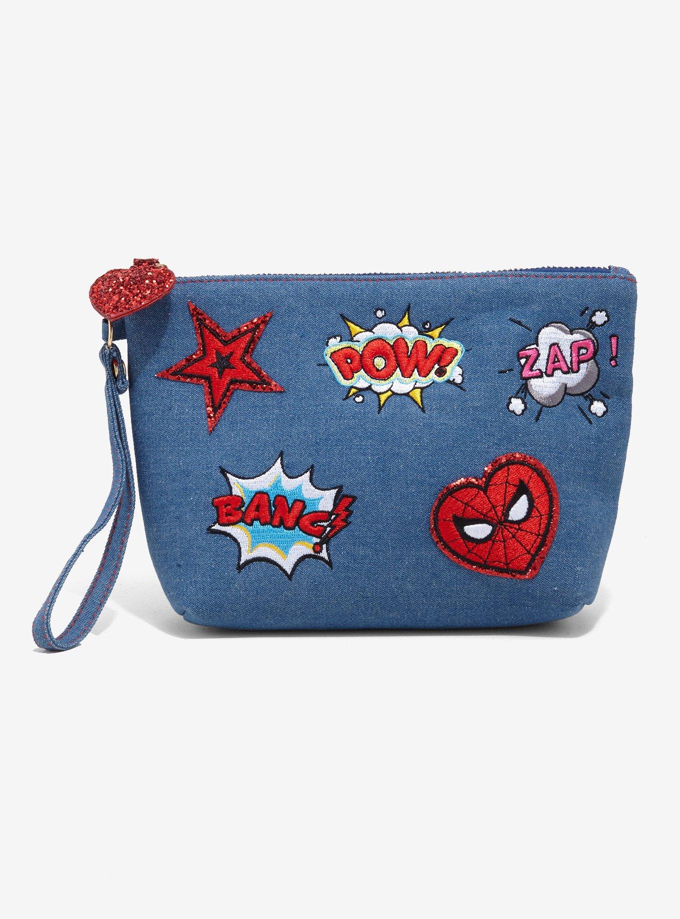 Marvel Spider-Man Denim Cartoon Patches Cosmetic Bag, , hi-res