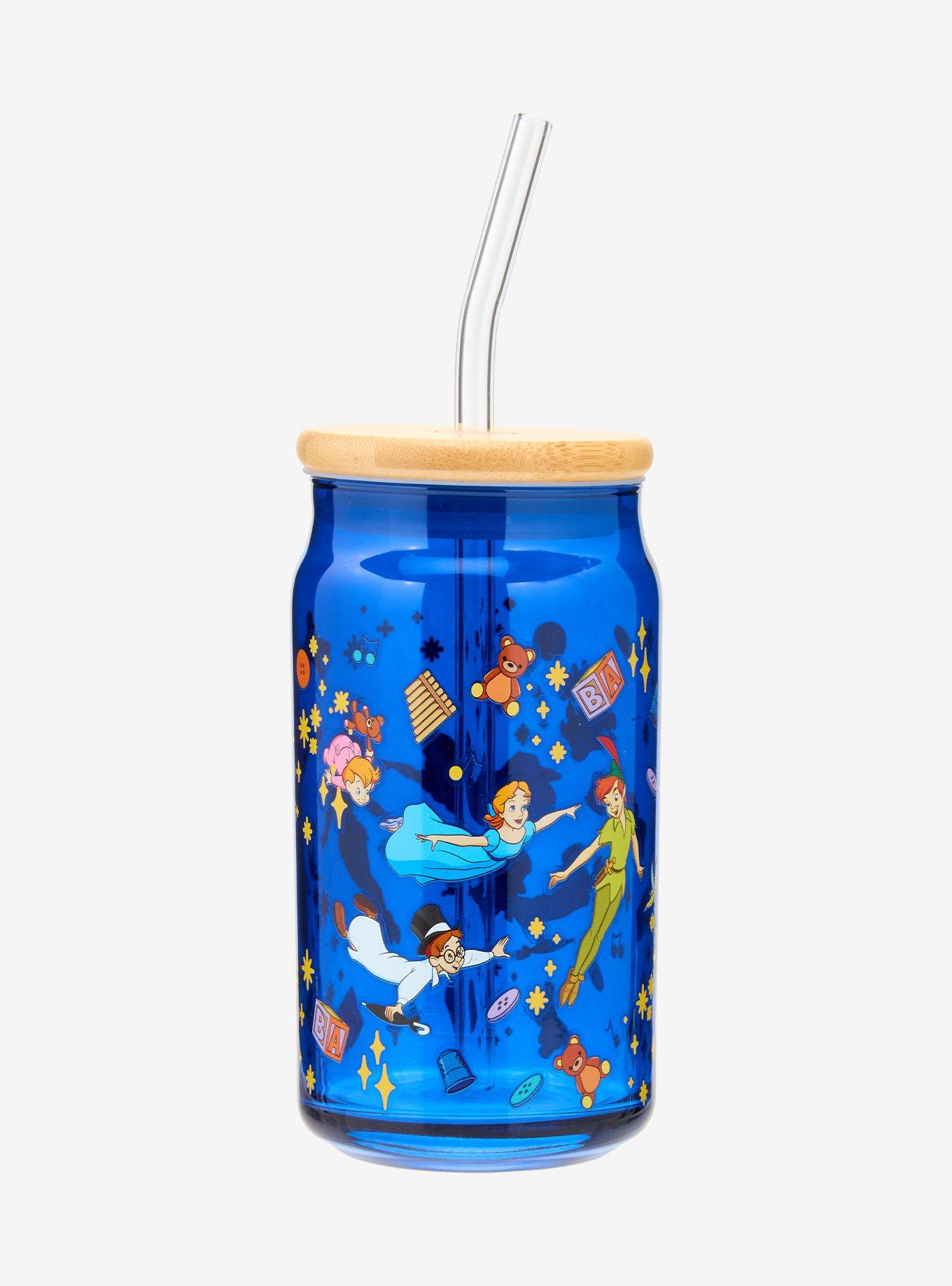 Disney Peter Pan Characters Allover Print Glass Cup with Straw - BoxLunch Exclusive, , hi-res