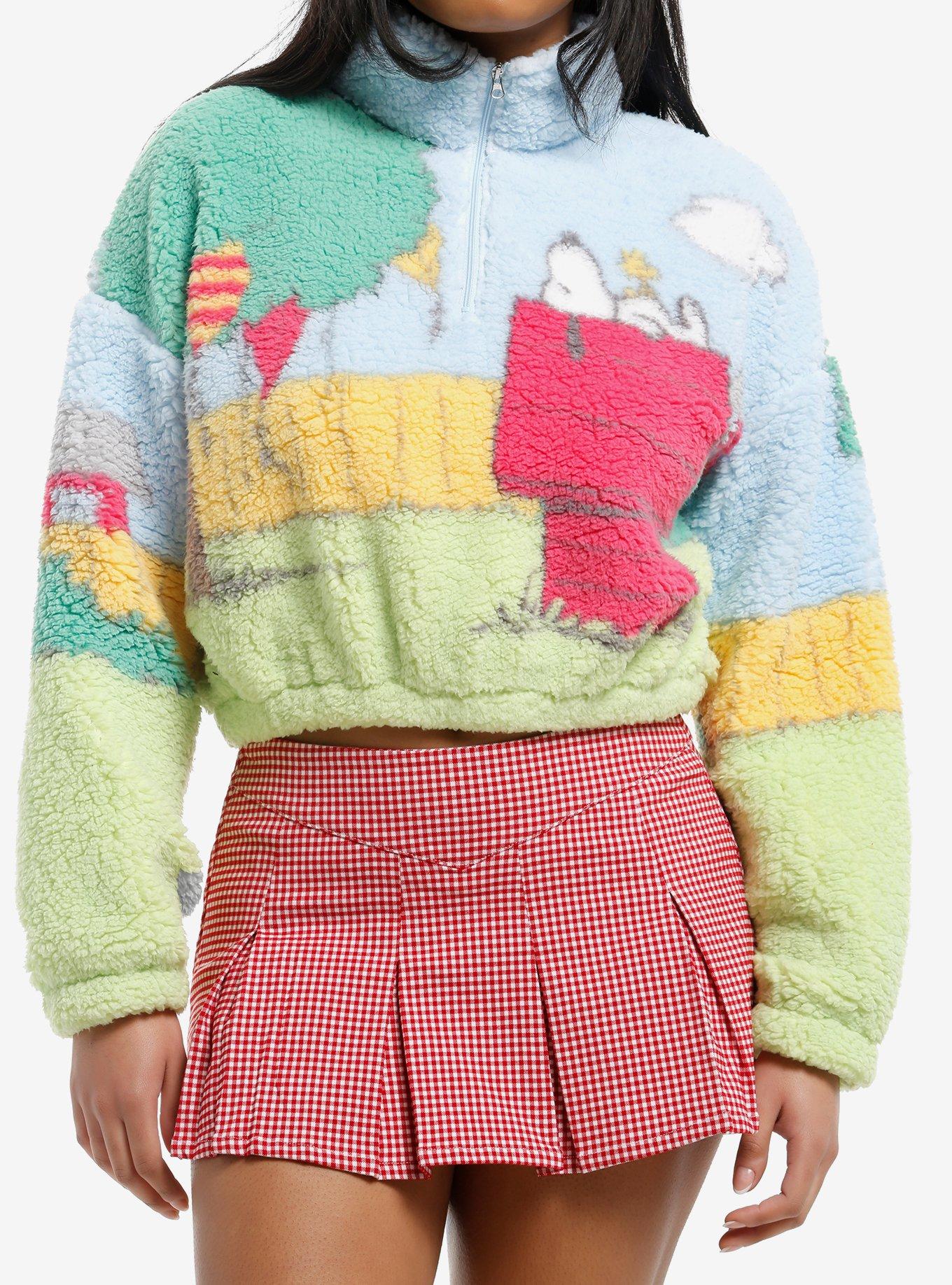 Peanuts Snoopy Kite Scene Sherpa Girls Crop Sweater, , hi-res