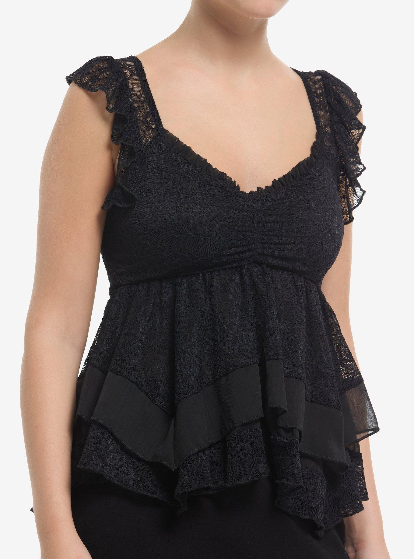 Cosmic Aura Black Lace Layered Girls Tank Top, , hi-res