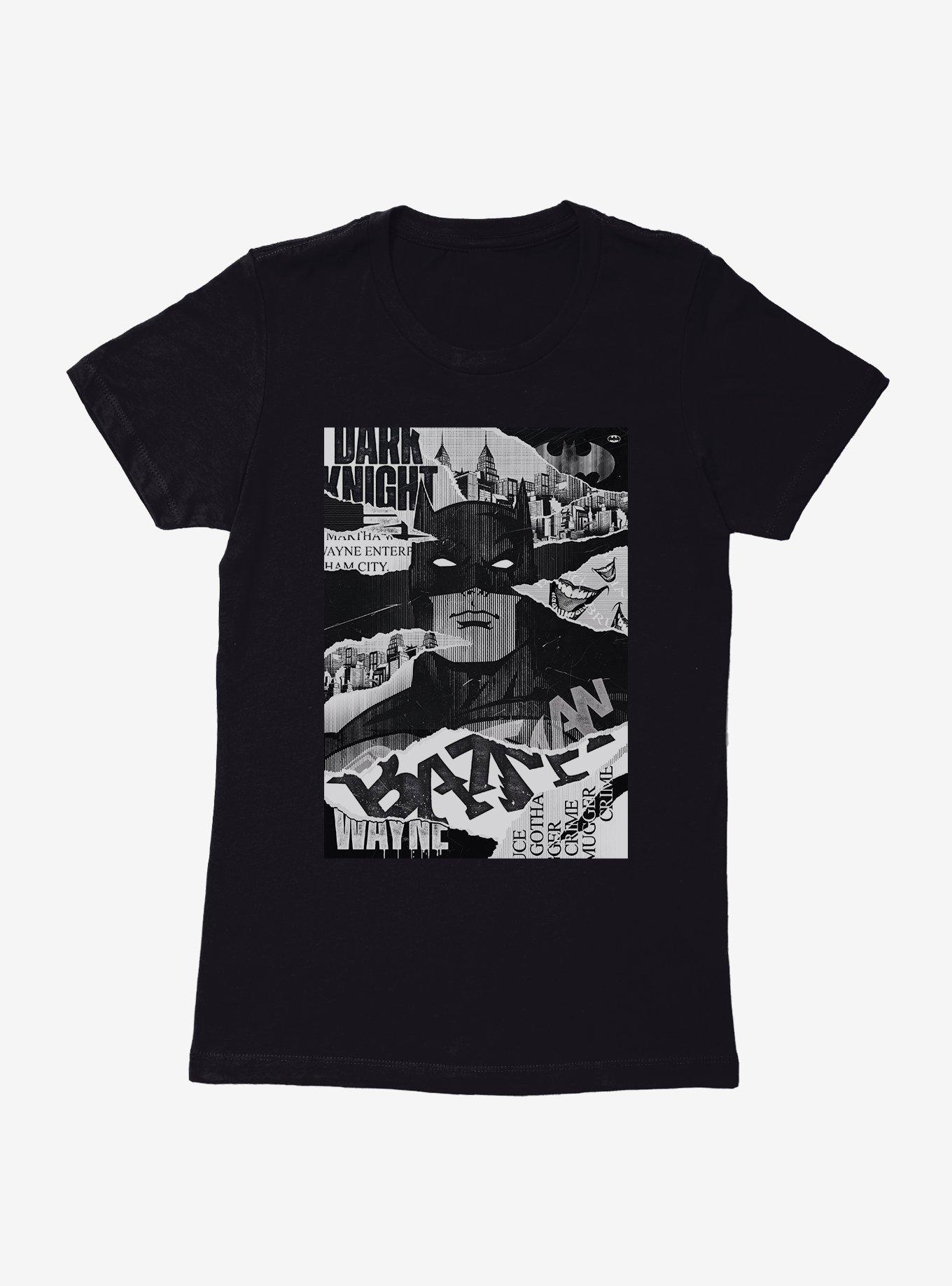 DC Comics Batman WB 100 Dark Knight Scrap Collage Womens T-Shirt, , hi-res