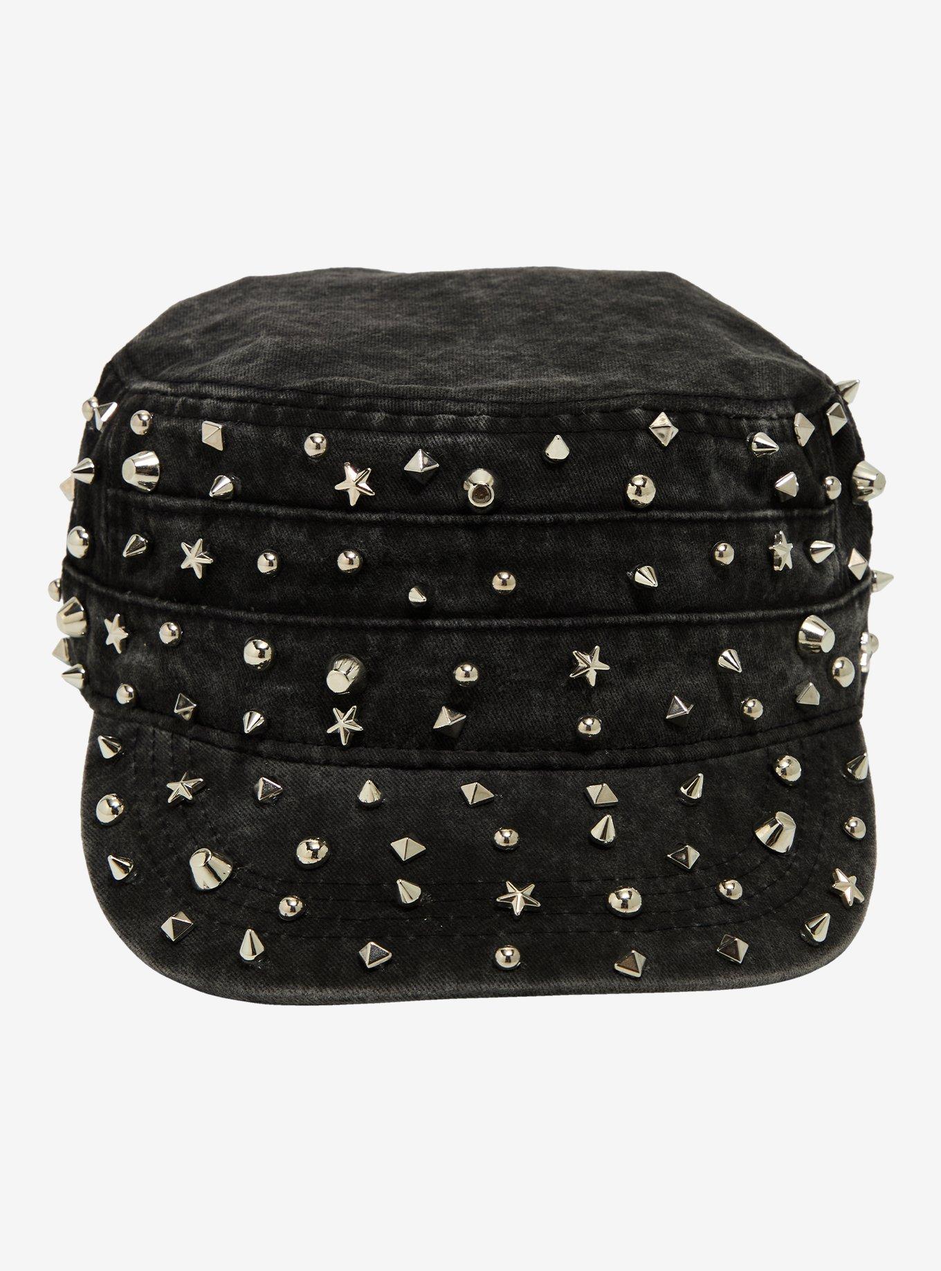 Black Denim Maximal Studded Cadet Hat, , hi-res
