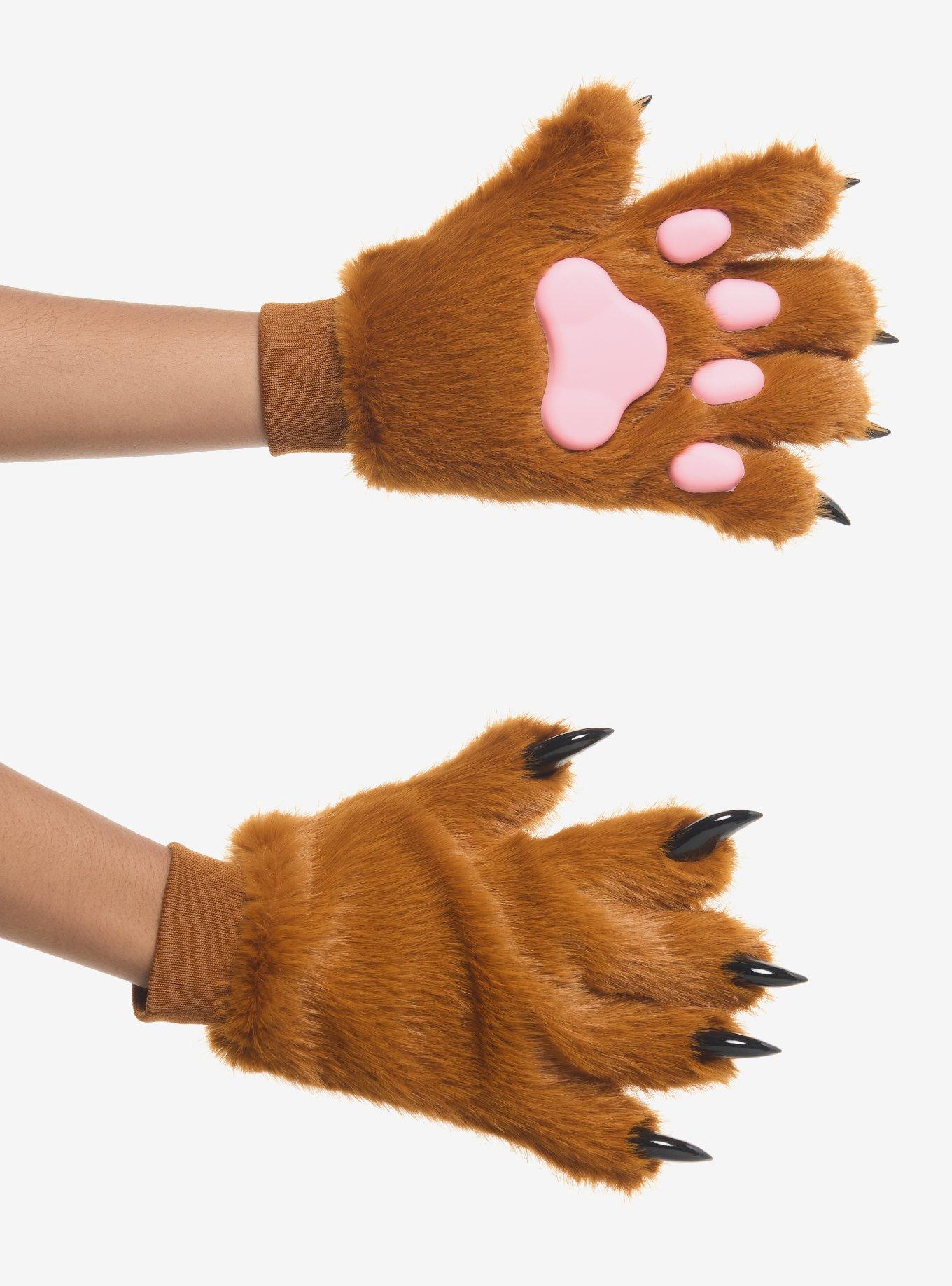 Brown Bear Fuzzy Paw Gloves, , hi-res