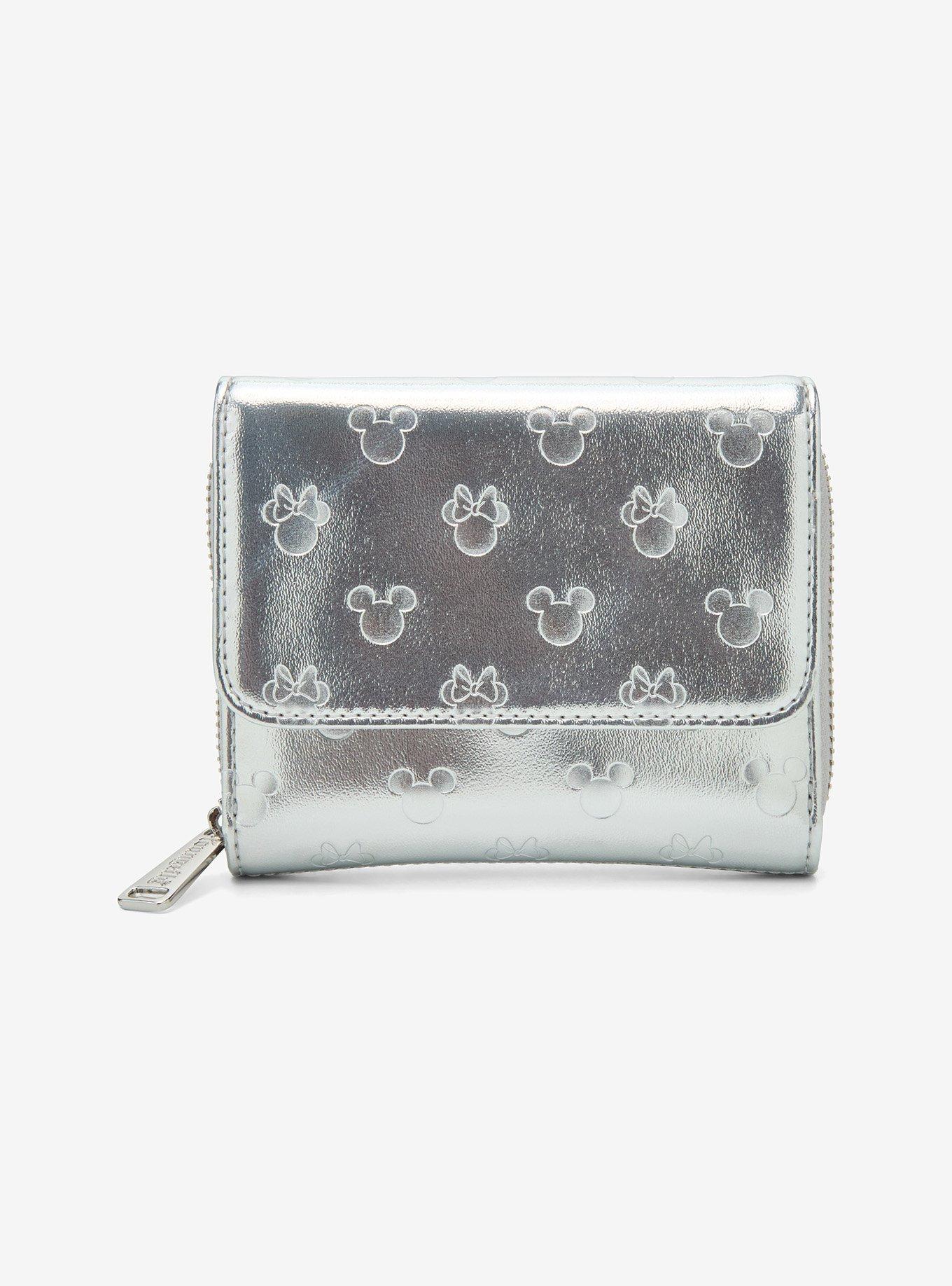 Loungefly Disney Mickey & Minnie Silver Metallic Zip Wallet — BoxLunch Exclusive, , hi-res