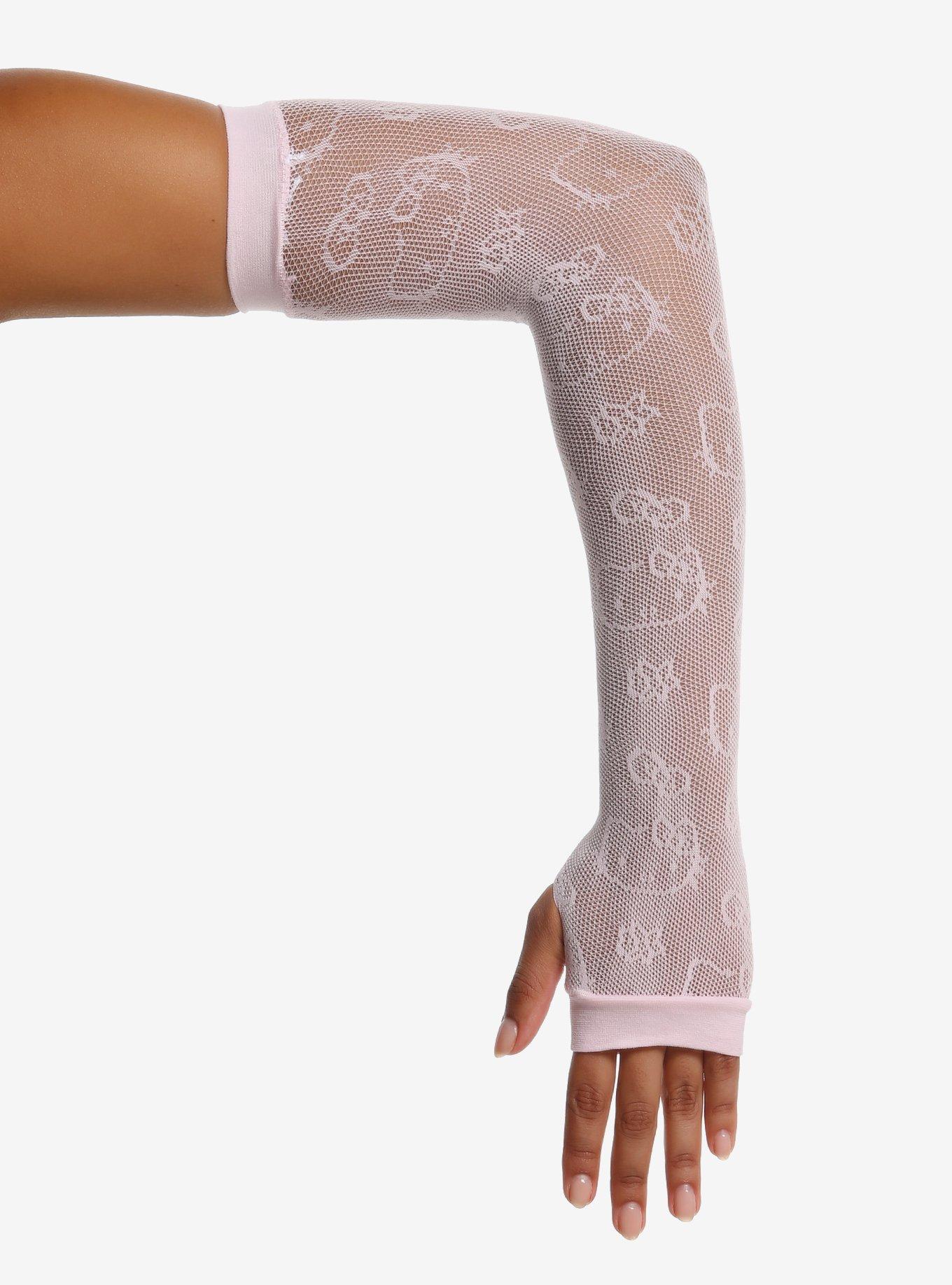 Hello Kitty Flower Pink Fishnet Arm Warmers, , hi-res