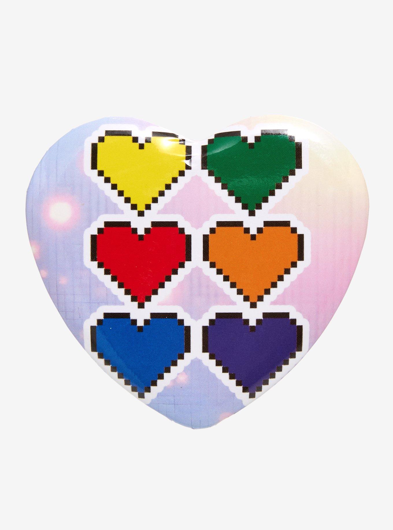Rainbow Hearts 8-Bit Heart Button, , hi-res
