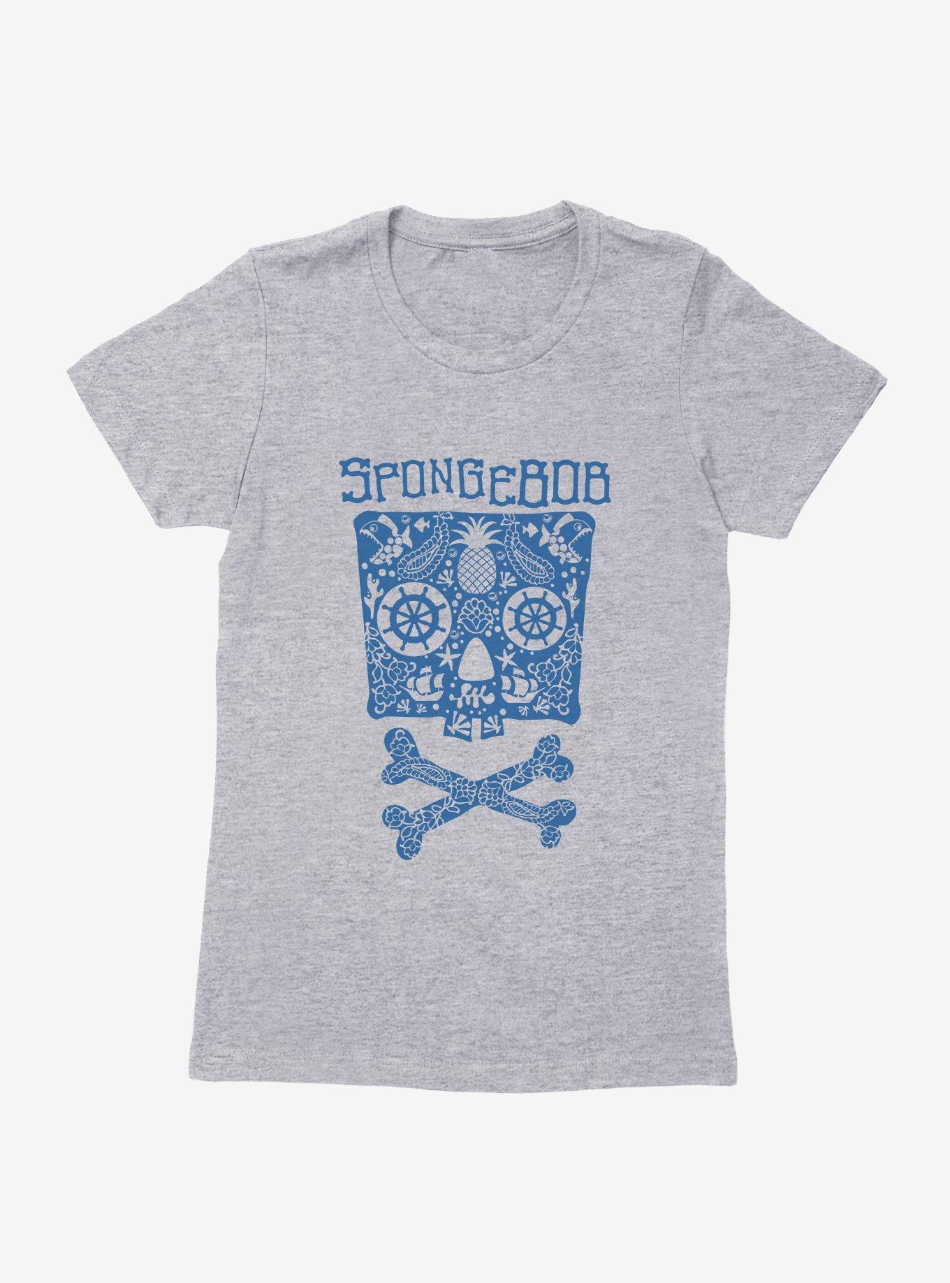 SpongeBob SquarePants Skulls And Bones SpongeBob Womens T-Shirt, HEATHER GREY, hi-res