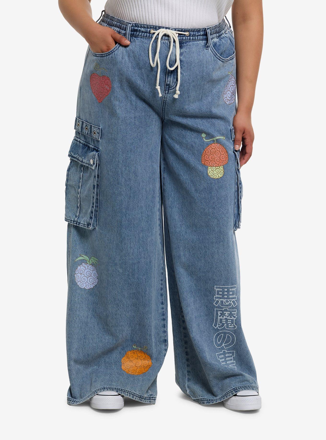 One Piece Devil Fruits Denim Cargo Pants Plus Size, , hi-res