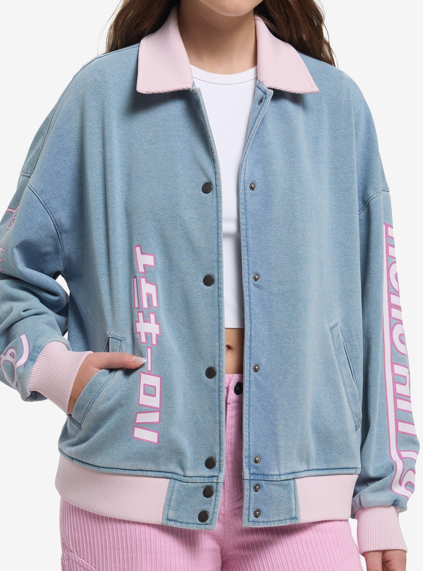 Hello Kitty Pink Trim Denim Girls Bomber Jacket | Hot Topic