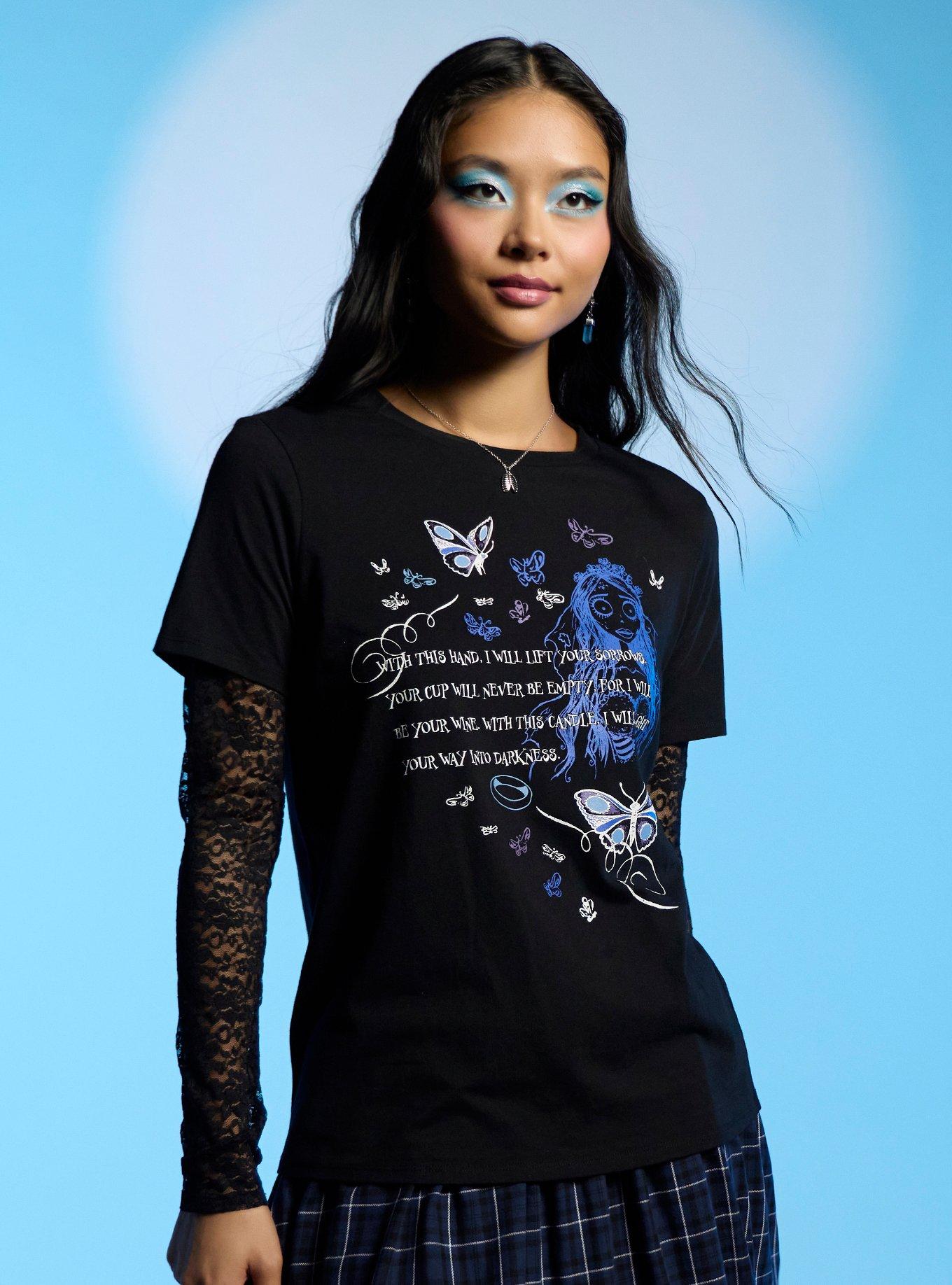 Corpse Bride Emily Vows Lace Twofer T-Shirt, BLACK  WHITE, hi-res